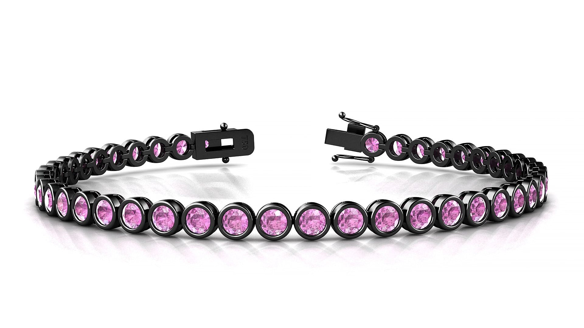 Avila | 18k Black Gold 3 mm Round Natural Pink Sapphire 15 cm Tennis Bracelet
