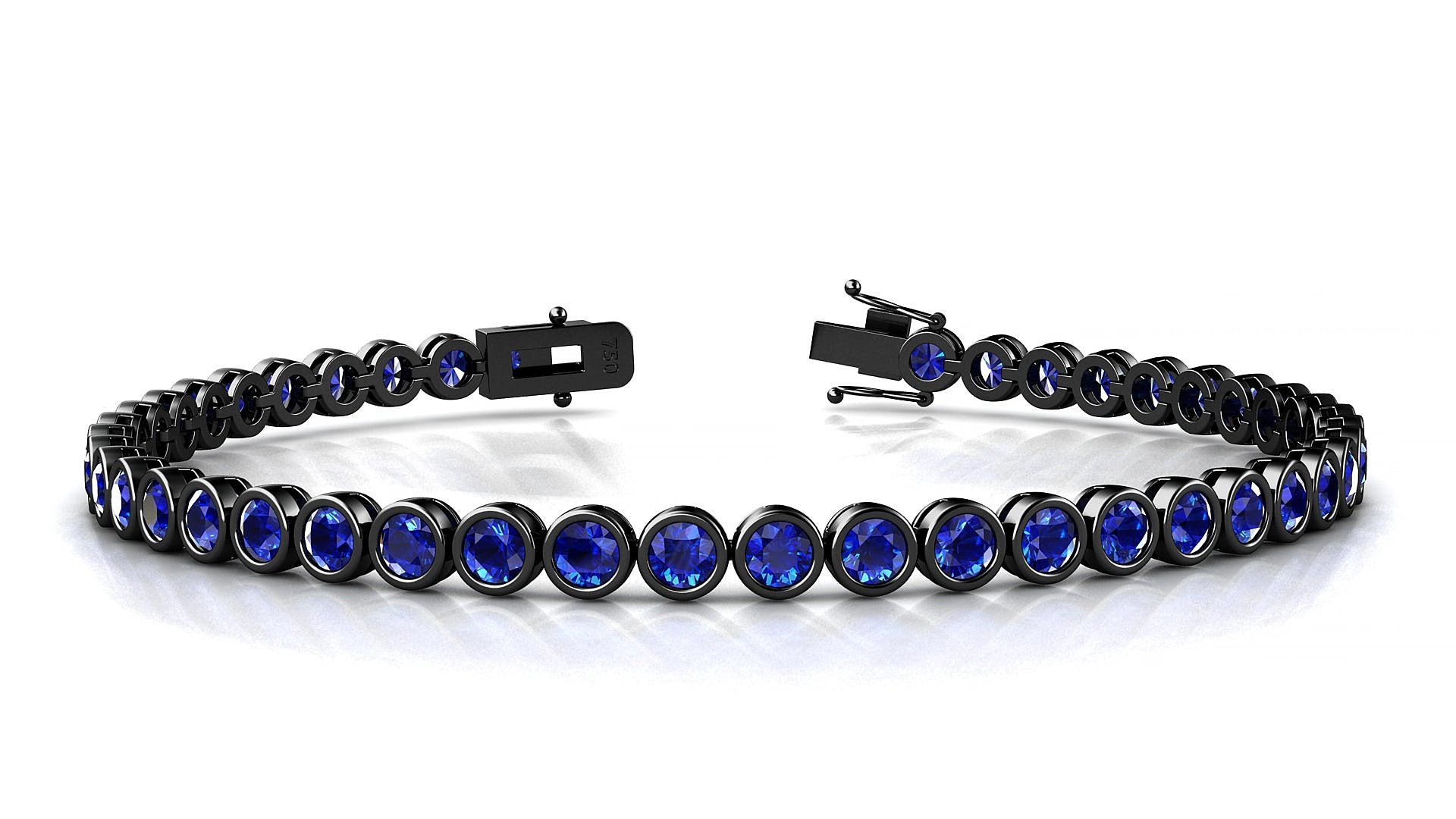 Avila | 18k Black Gold 3 mm Round Natural Sapphire 15 cm Tennis Bracelet