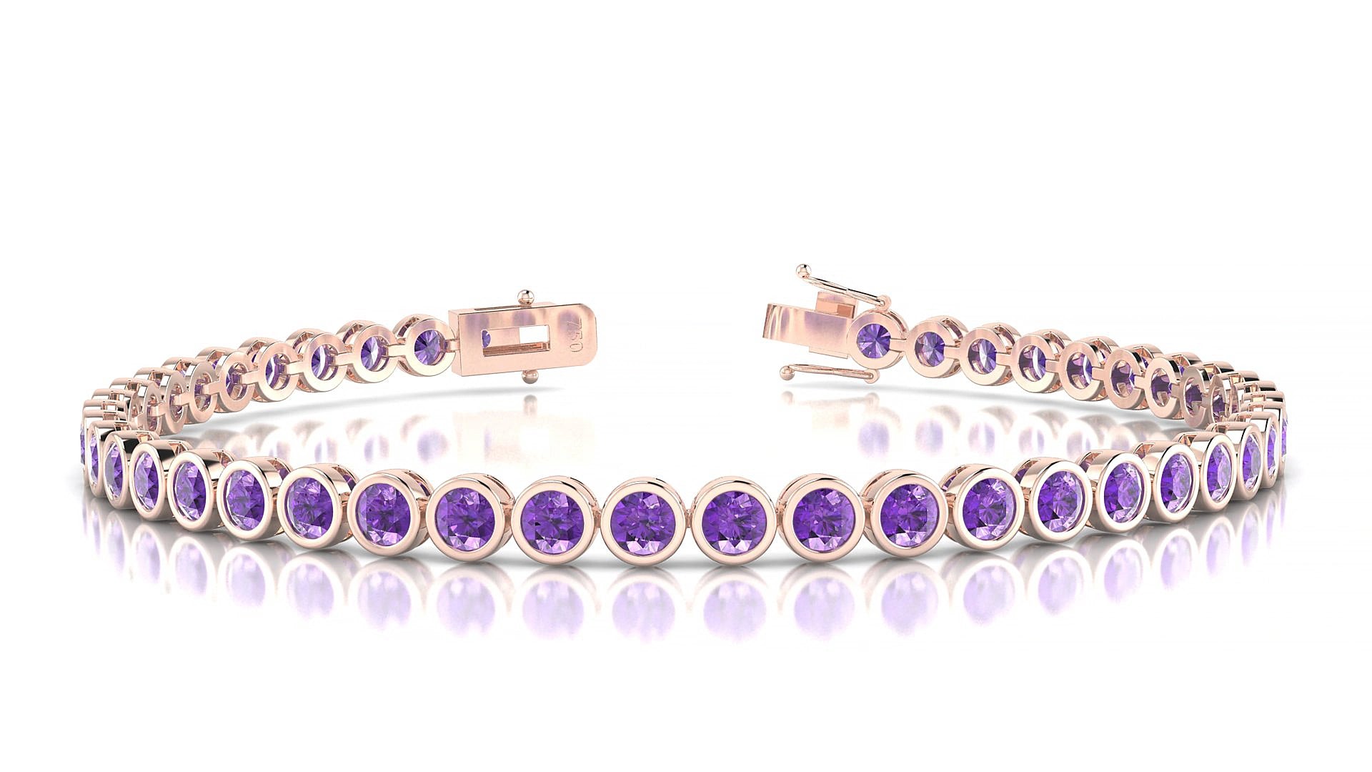 Avila | 18k Rose Gold 3 mm Round Natural Amethyst 15 cm Tennis Bracelet