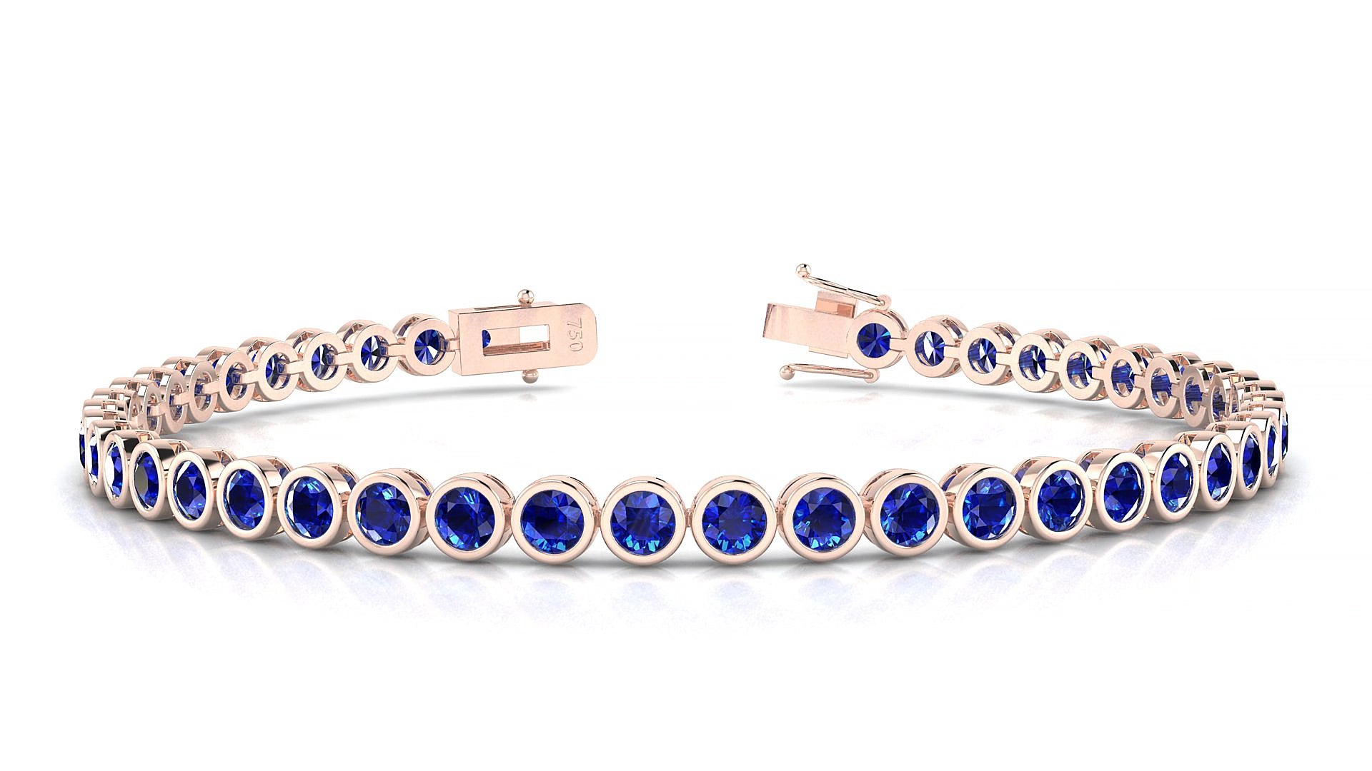Avila | 18k Rose Gold 3 mm Round Natural Sapphire 15 cm Tennis Bracelet
