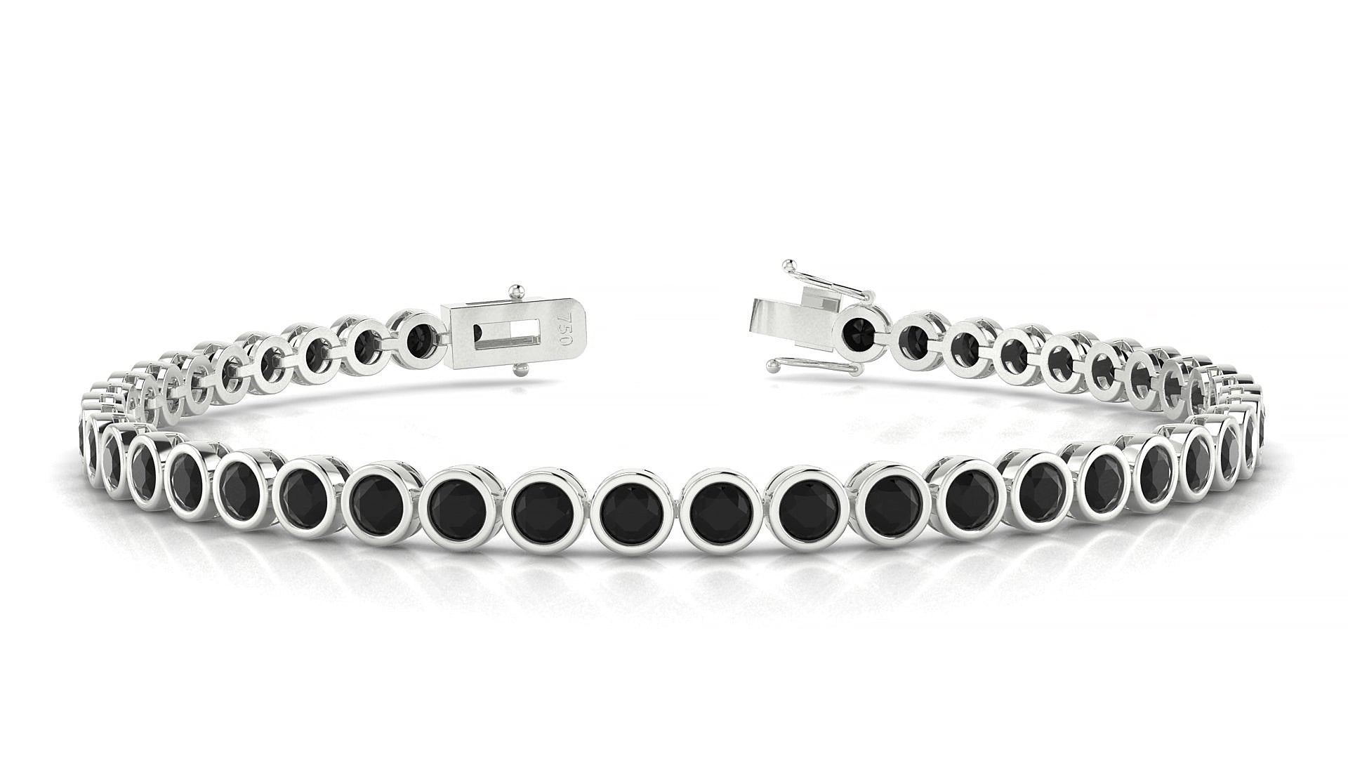 Avila | 18k White Gold 3 mm Round Natural Black Diamond 15 cm Tennis Bracelet