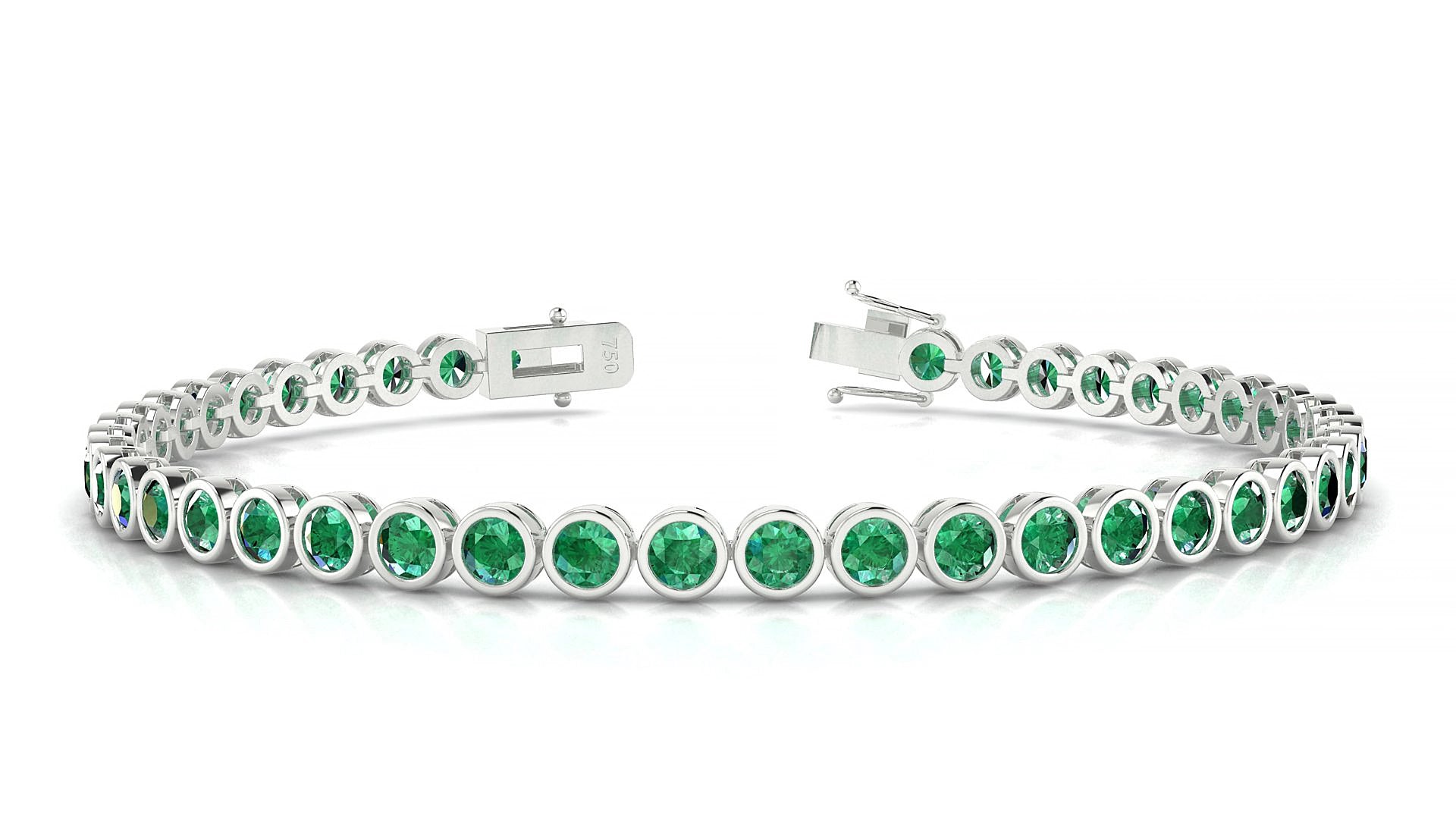 Avila | 18k White Gold 3 mm Round Natural Emerald 15 cm Tennis Bracelet