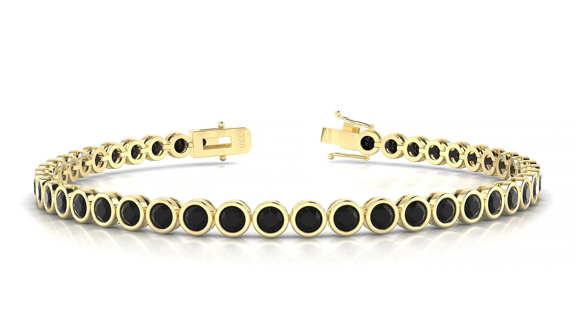 Avila | 18k Yellow Gold 3 mm Round Natural Black Diamond 15 cm Tennis Bracelet