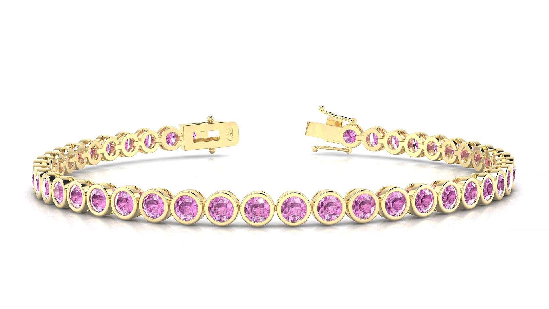 Avila | 18k Yellow Gold 3 mm Round Natural Pink Sapphire 15 cm Tennis Bracelet