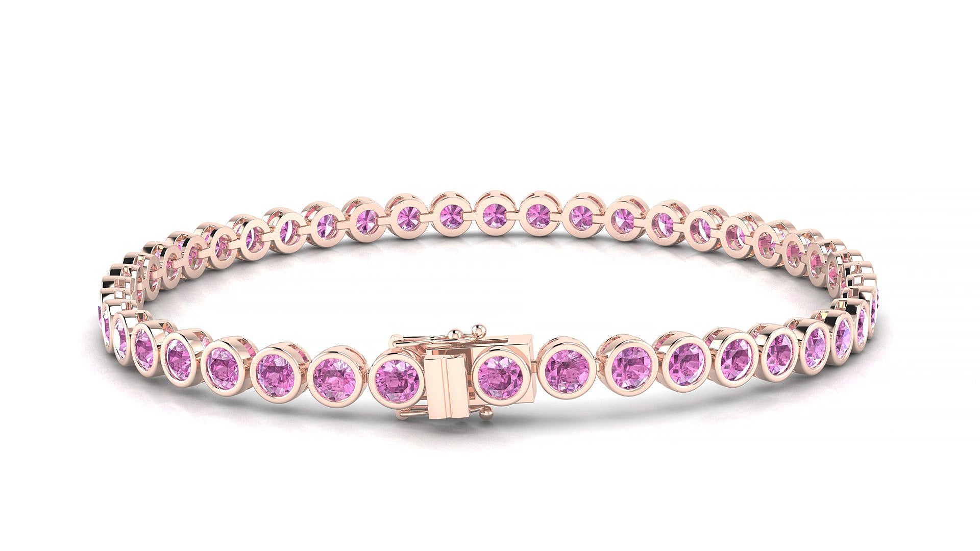 Avila | 18k Rose Gold 3 mm Round Natural Pink Sapphire 15 cm Tennis Bracelet