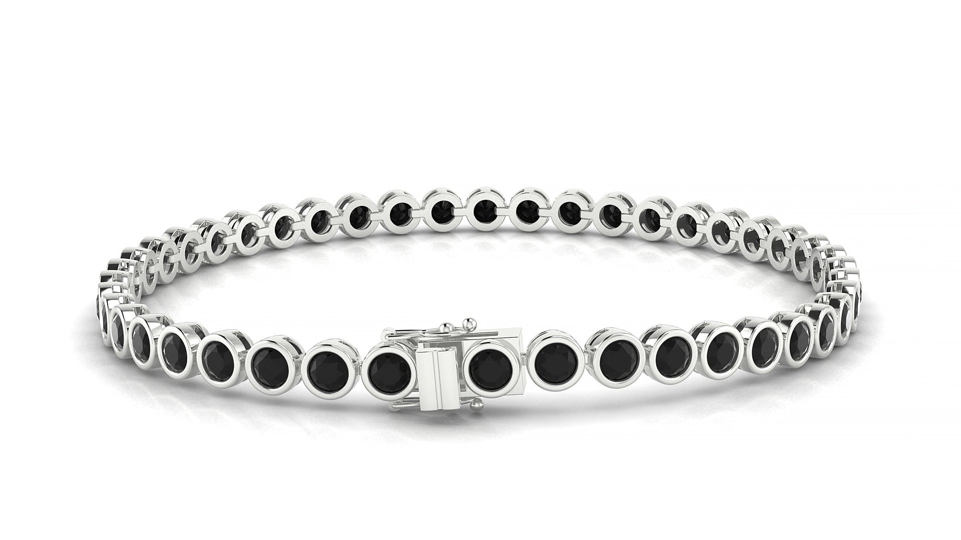 Avila | 18k White Gold 3 mm Round Natural Black Diamond 15 cm Tennis Bracelet