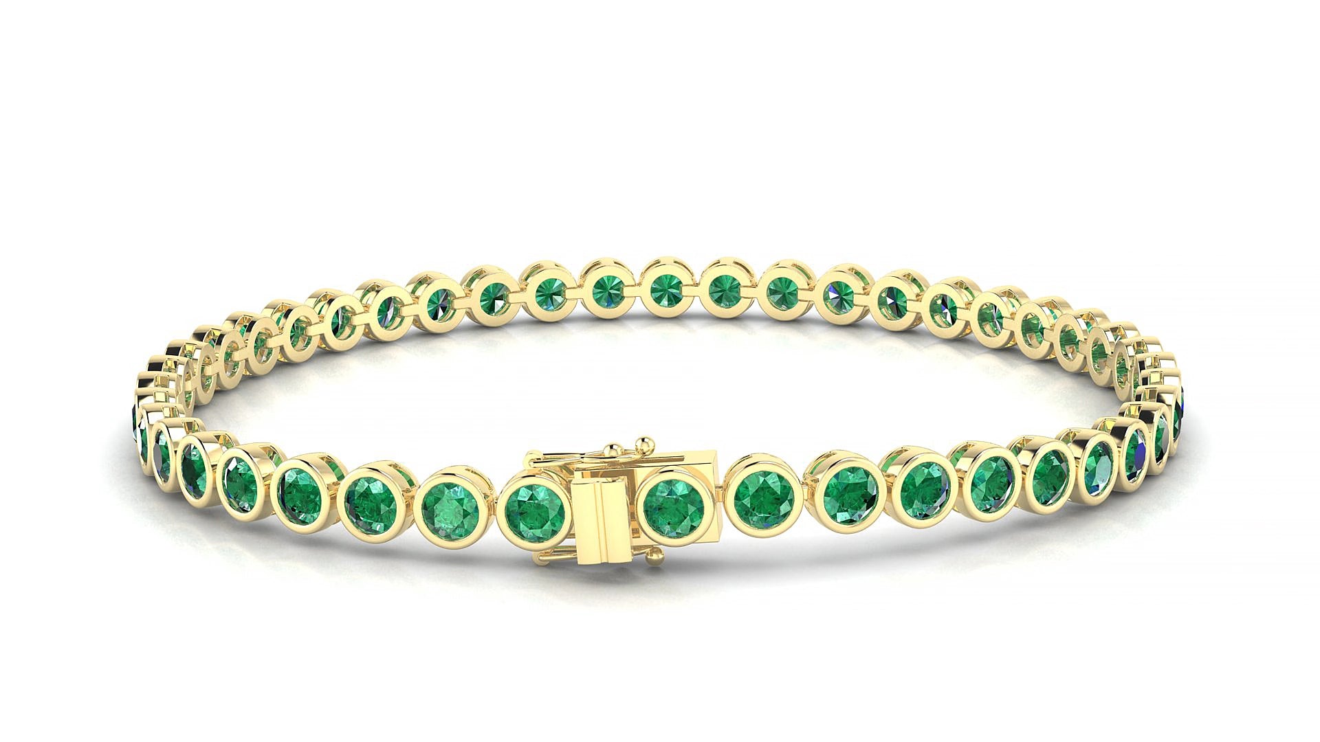 Avila | 18k Yellow Gold 3 mm Round Natural Emerald 15 cm Tennis Bracelet