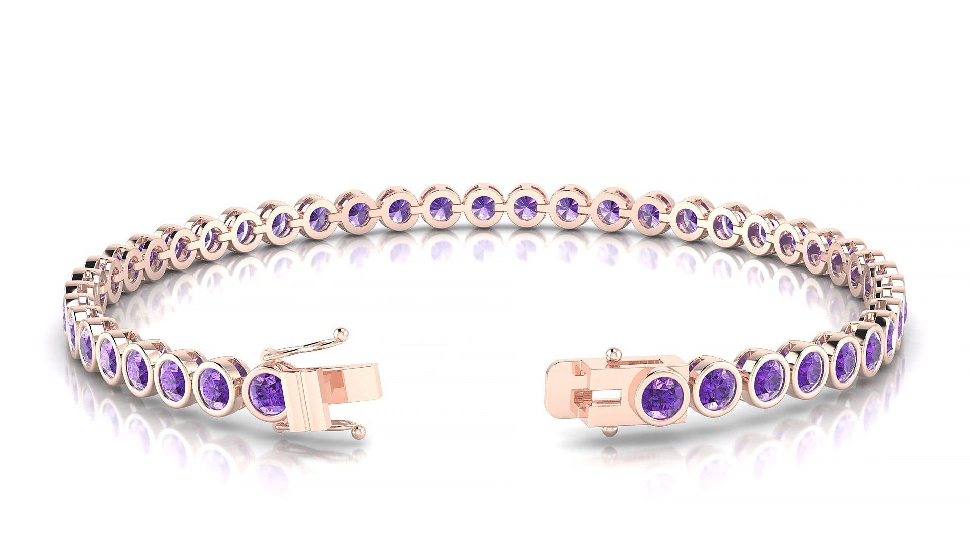 Avila | 18k Rose Gold 3 mm Round Natural Amethyst 15 cm Tennis Bracelet