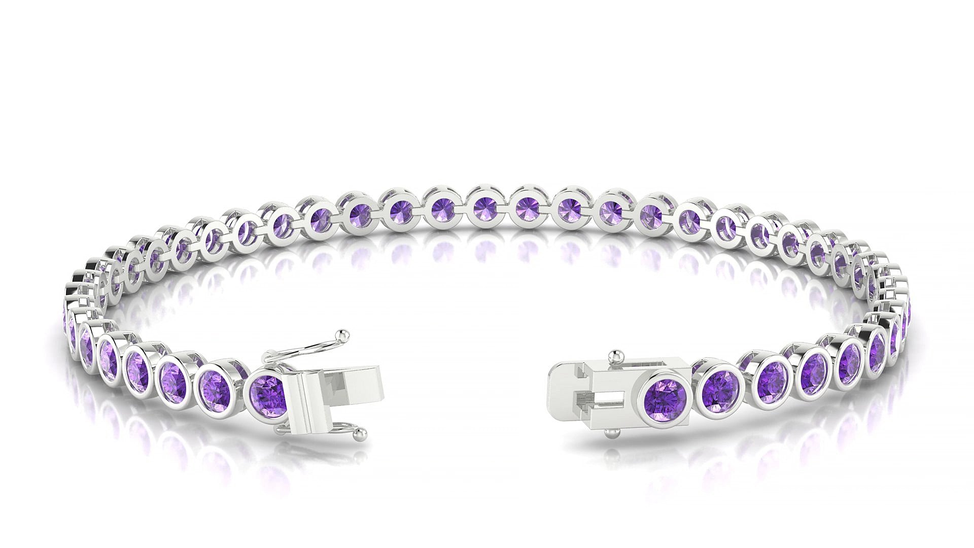 Avila | 18k White Gold 3 mm Round Natural Amethyst 15 cm Tennis Bracelet
