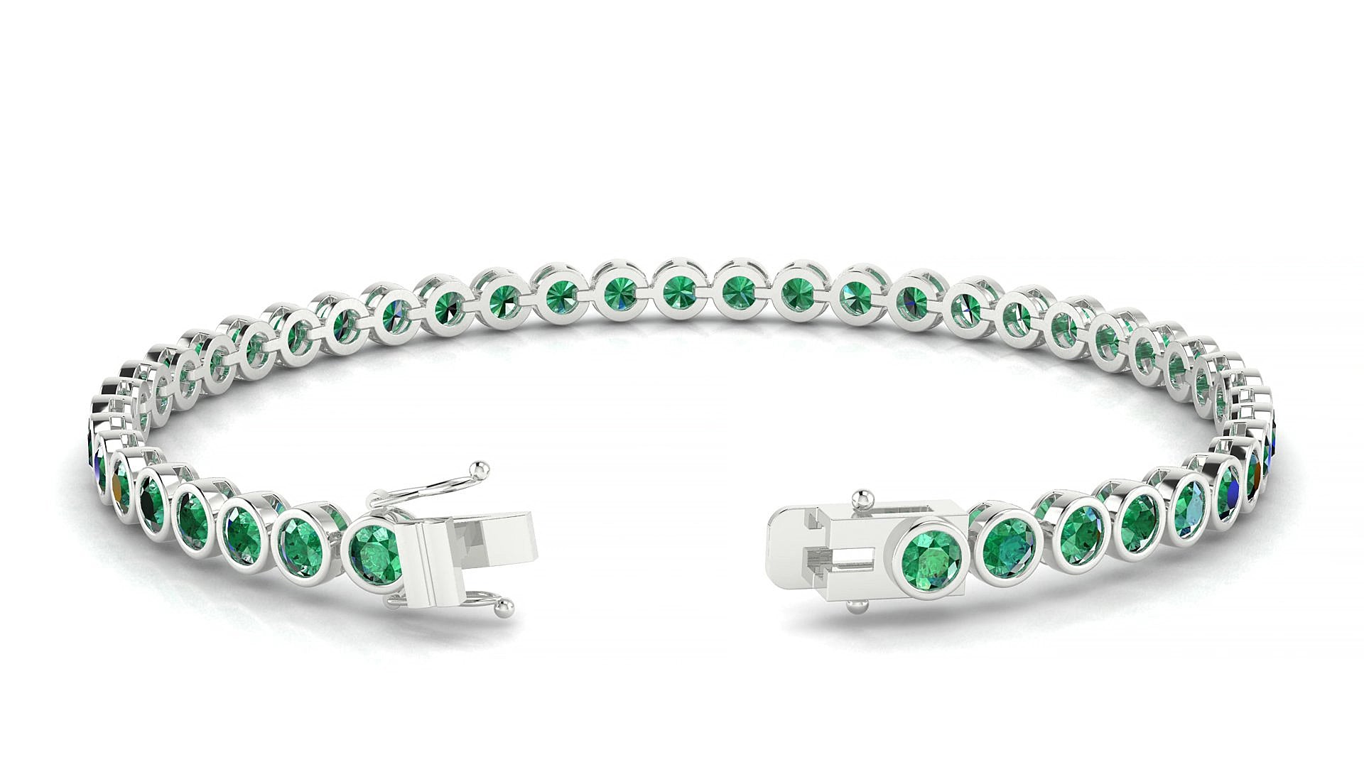 Avila | 18k White Gold 3 mm Round Natural Emerald 17 cm Tennis Bracelet