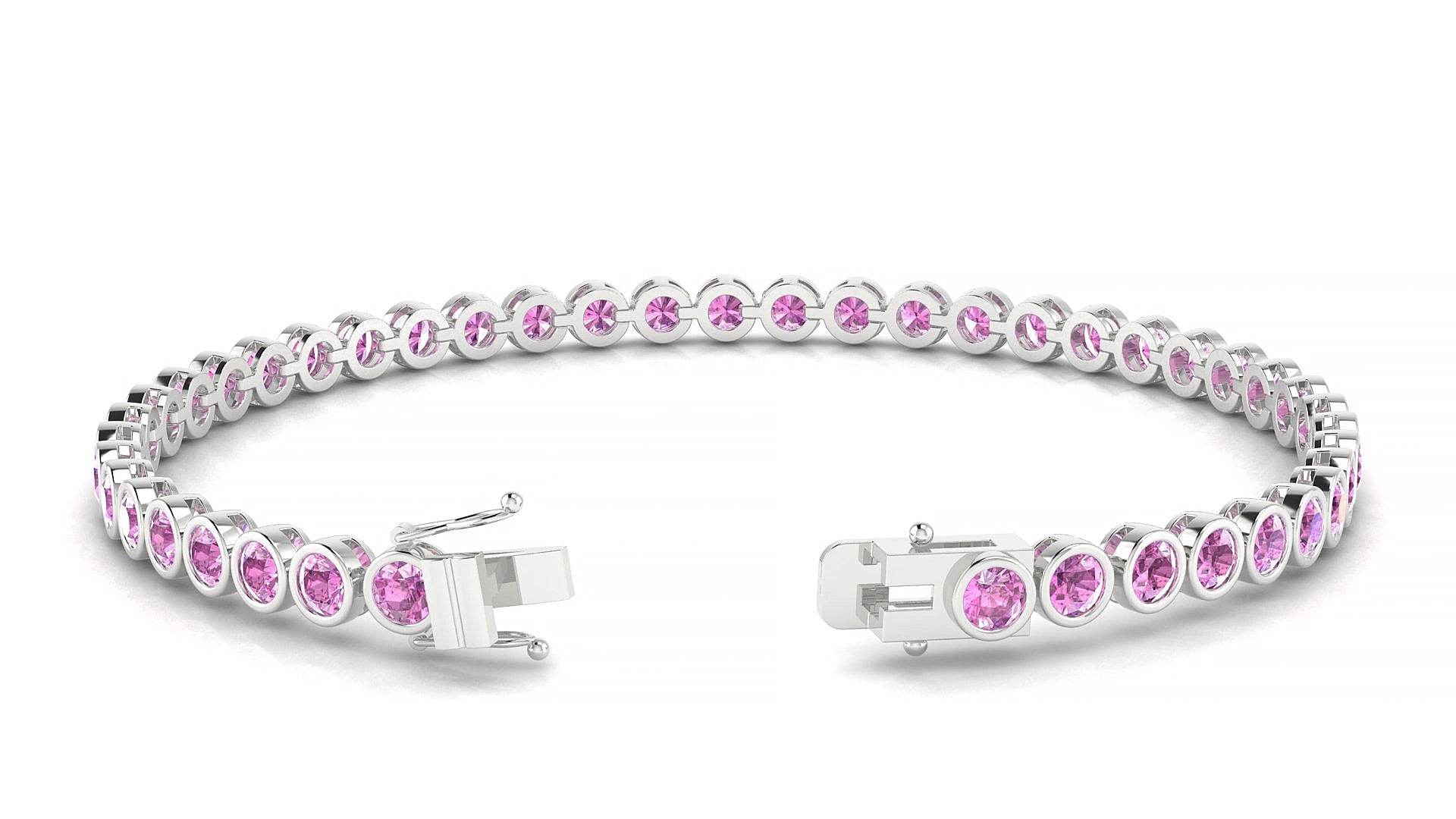 Avila | 18k White Gold 3 mm Round Natural Pink Sapphire 15 cm Tennis Bracelet