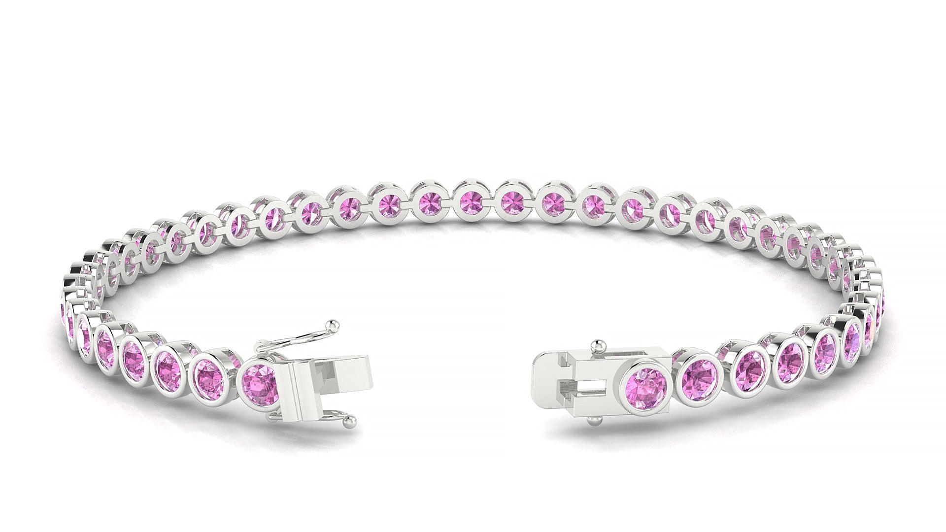 Avila | 18k White Gold 3 mm Round Natural Pink Sapphire Tennis Bracelet