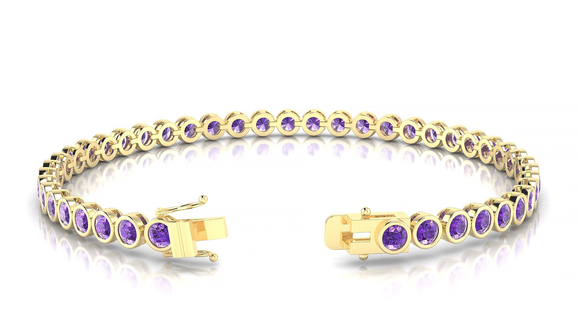 Avila | 18k Yellow Gold 3 mm Round Natural Amethyst 15 cm Tennis Bracelet