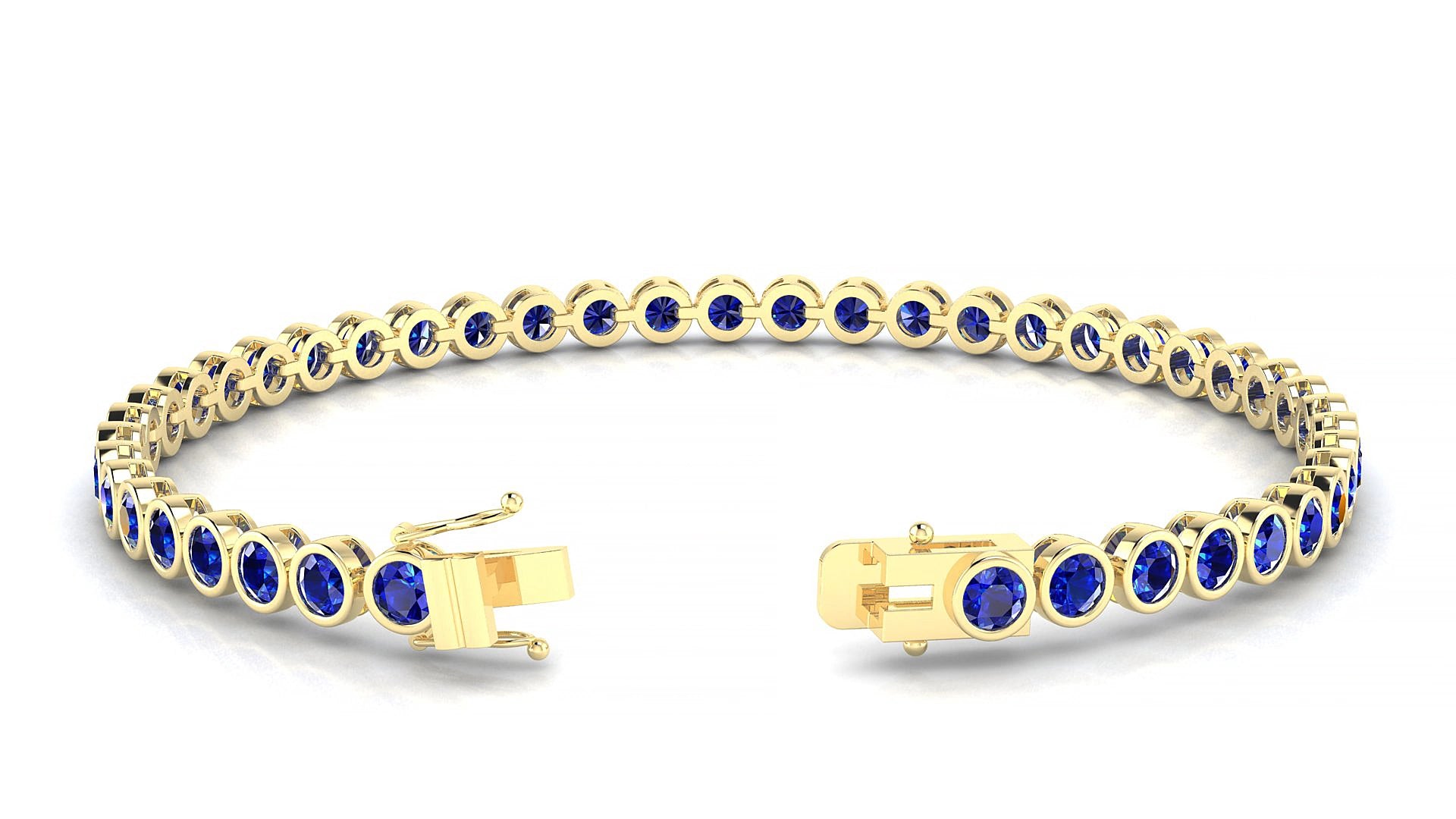 Avila | 18k Yellow Gold 3 mm Round Natural Sapphire 15 cm Tennis Bracelet