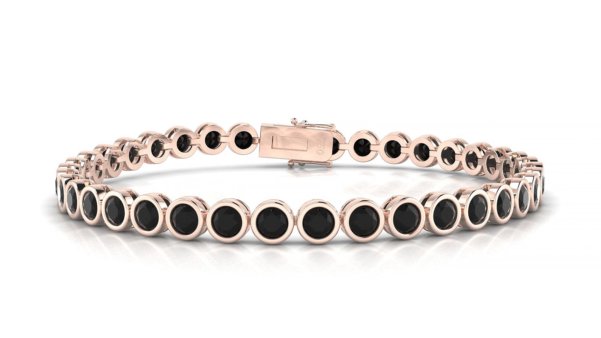 Avila | 18k Rose Gold 3.4 mm Round Natural Black Diamond 15 cm Tennis Bracelet