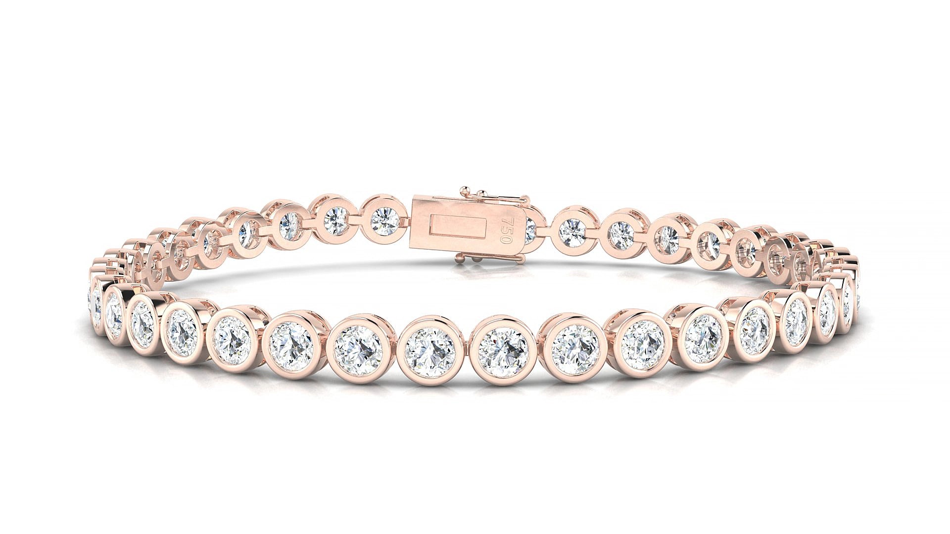 Avila | 18k Rose Gold 3.4 mm Round Natural Diamond 15 cm Tennis Bracelet