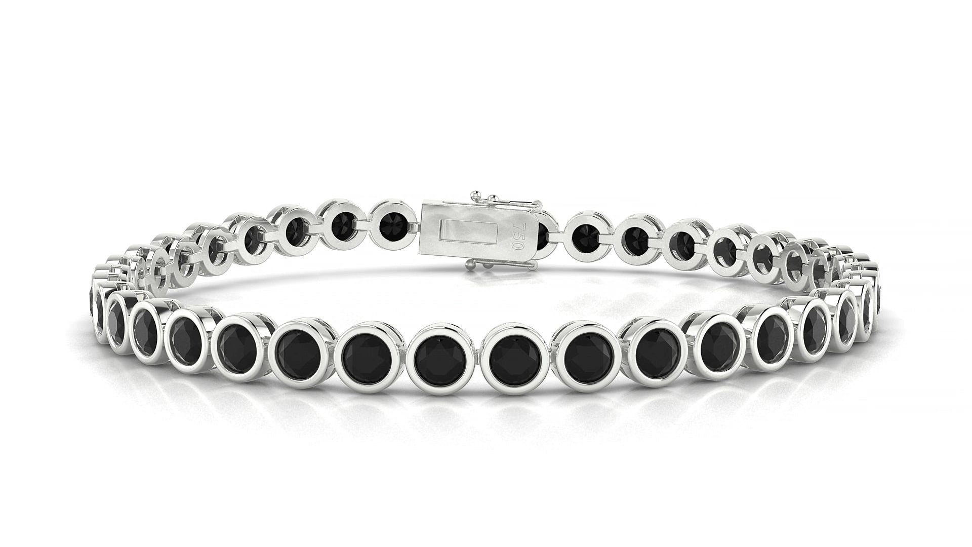 Avila | 18k White Gold 3.4 mm Round Natural Black Diamond 15 cm Tennis Bracelet