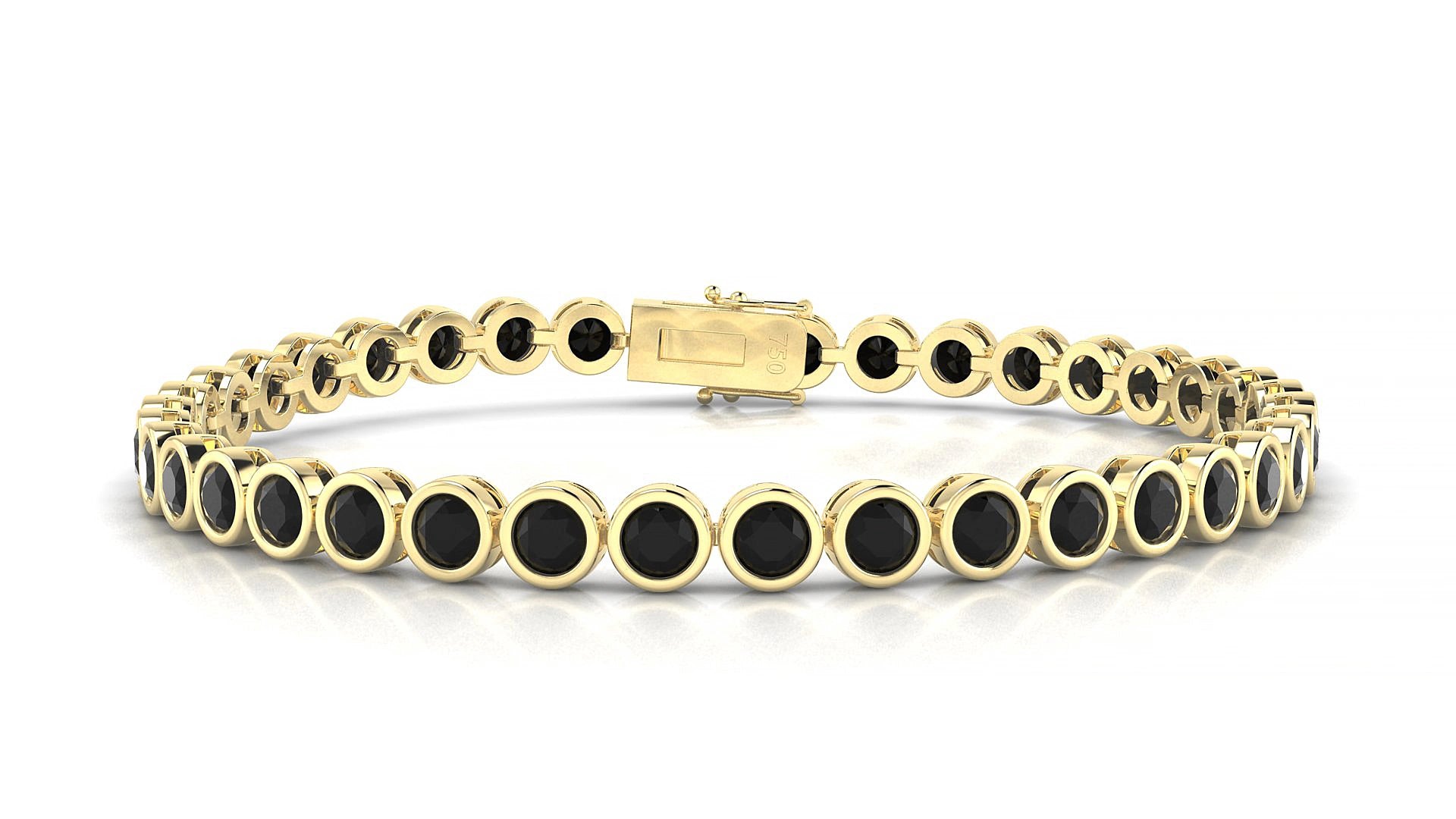 Avila | 18k Yellow Gold 3.4 mm Round Natural Black Diamond 15 cm Tennis Bracelet