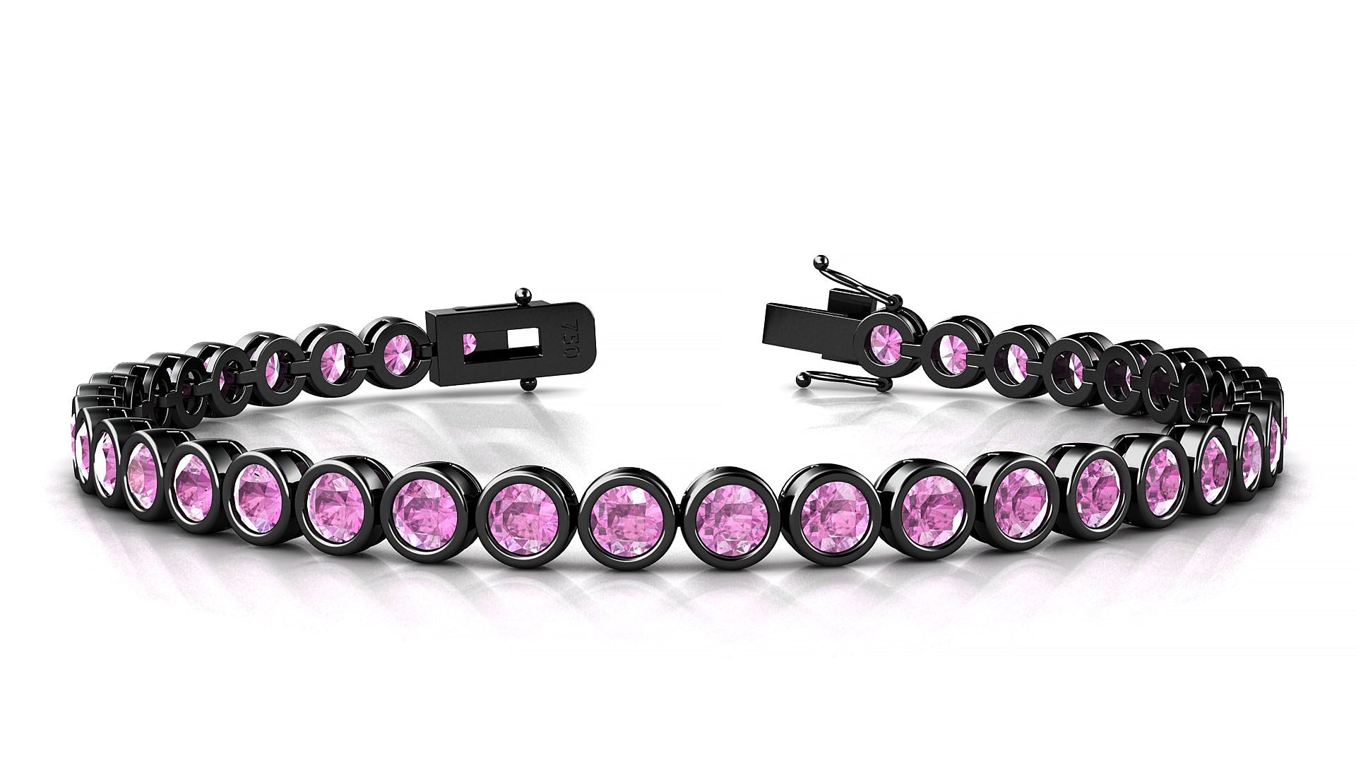 Avila | 18k Black Gold 3.4 mm Round Natural Pink Sapphire Tennis Bracelet
