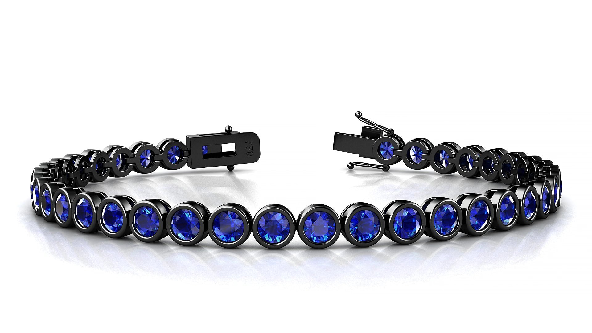 Avila | 18k Black Gold 3.4 mm Round Natural Sapphire 15 cm Tennis Bracelet