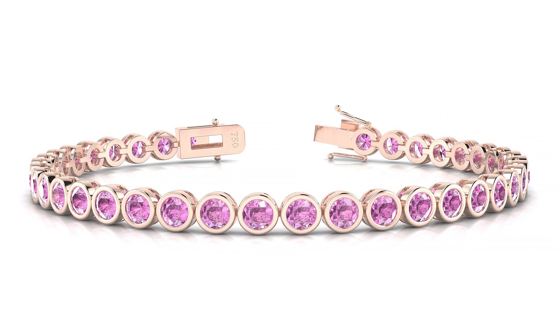 Avila | 18k Rose Gold 3.4 mm Round Natural Pink Sapphire 15 cm Tennis Bracelet