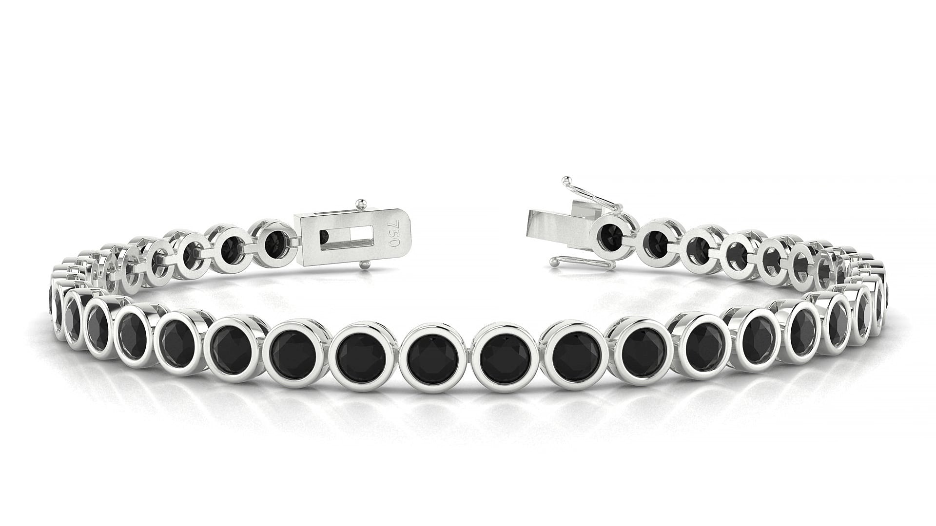 Avila | 18k White Gold 3.4 mm Round Natural Black Diamond 15 cm Tennis Bracelet