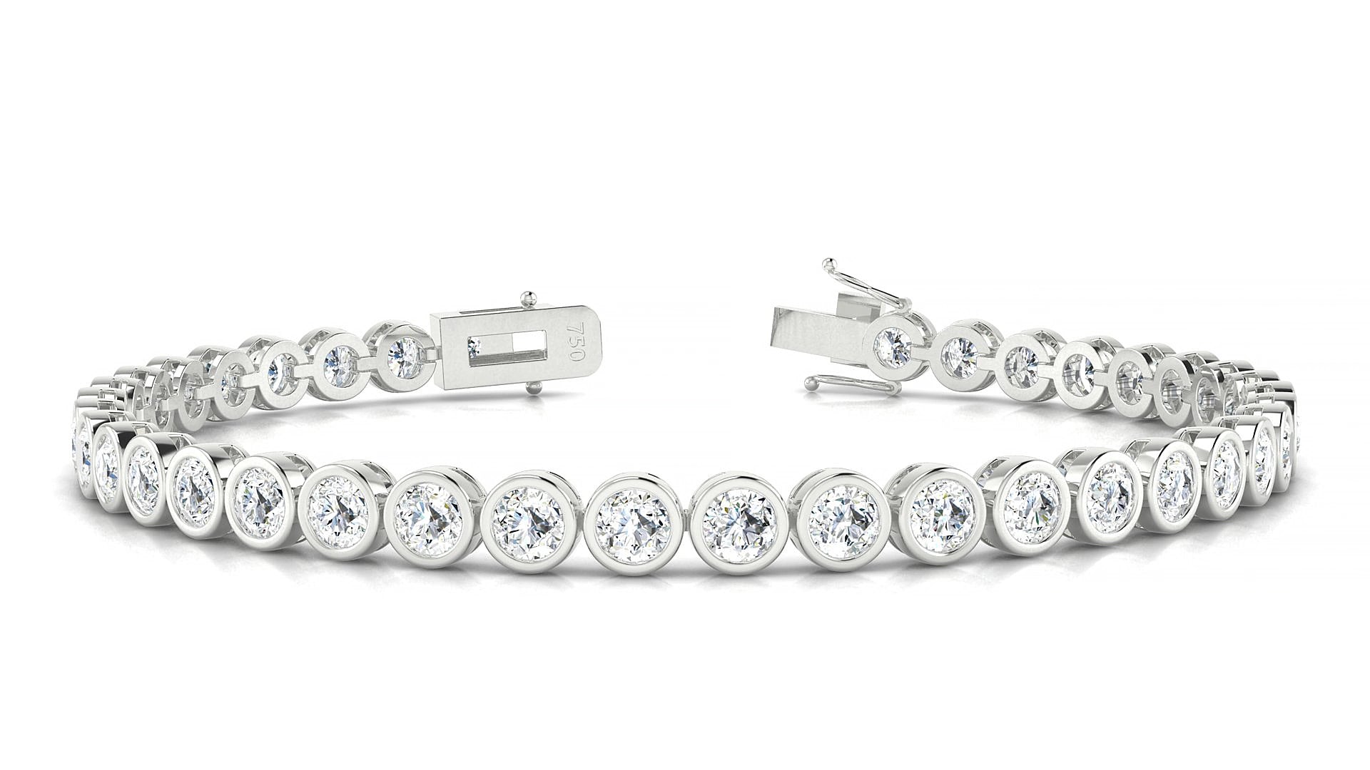 Avila | 18k White Gold 3.4 mm Round Natural Diamond 15 cm Tennis Bracelet