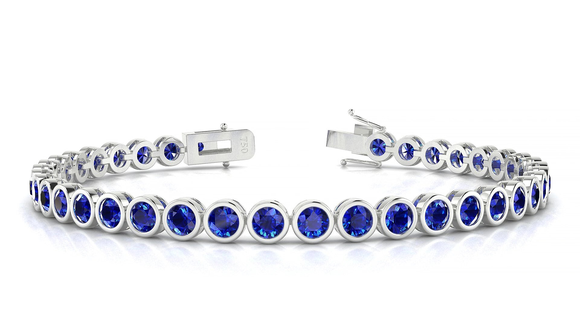 Avila | 18k White Gold 3.4 mm Round Natural Sapphire 15 cm Tennis Bracelet