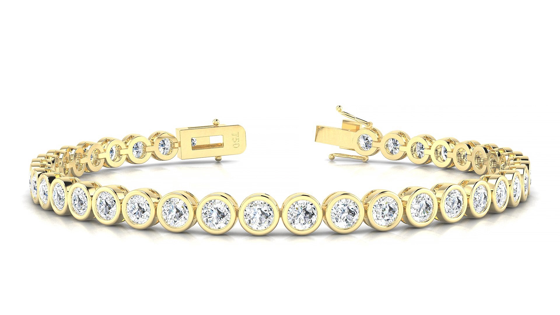 Avila | 18k Yellow Gold 3.4 mm Round Natural Diamond 20 cm Tennis Bracelet