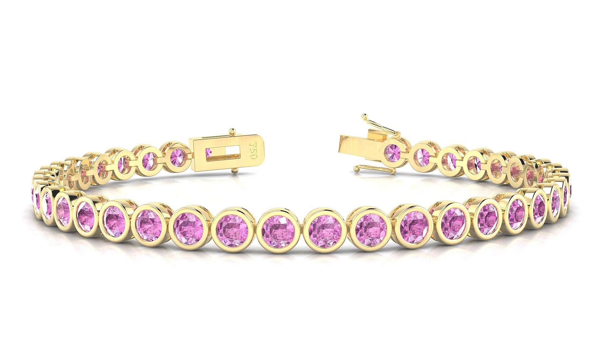 Avila | 18k Yellow Gold 3.4 mm Round Natural Pink Sapphire 15 cm Tennis Bracelet
