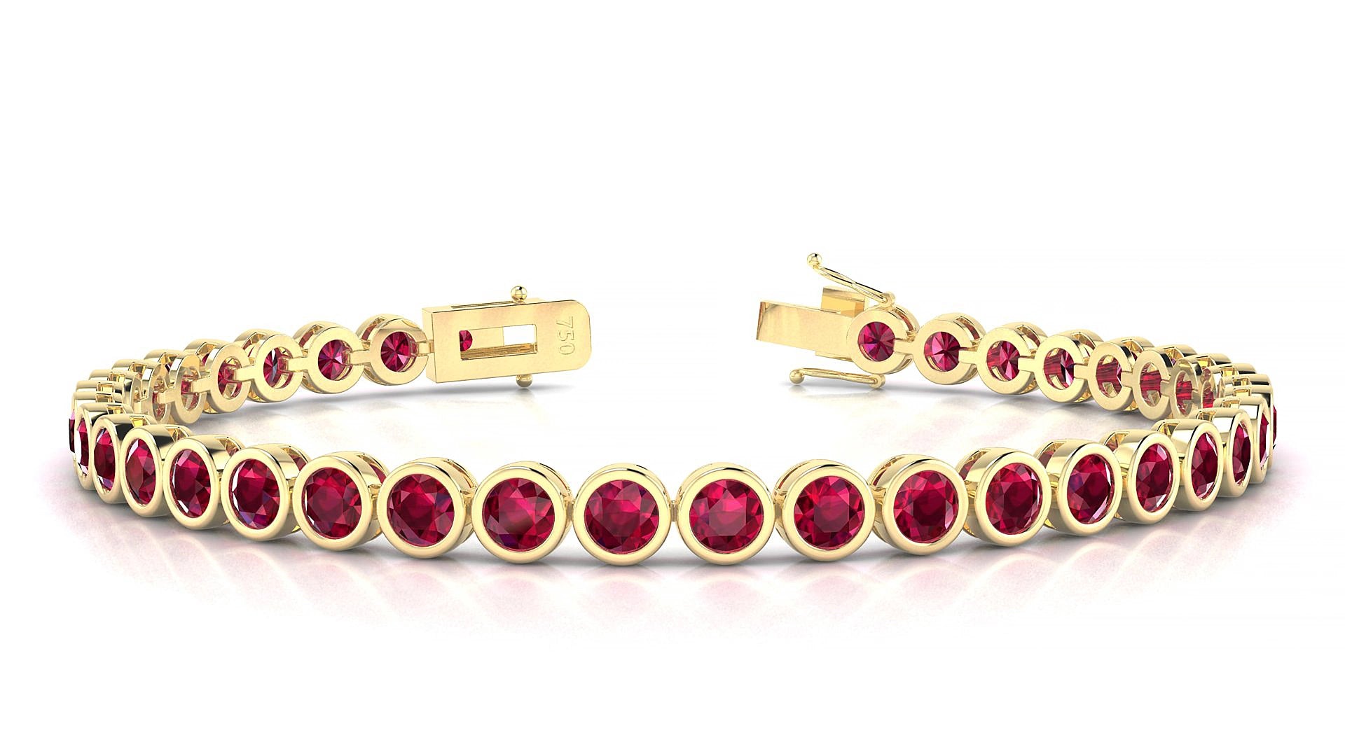 Avila | 18k Yellow Gold 3.4 mm Round Natural Ruby 15 cm Tennis Bracelet