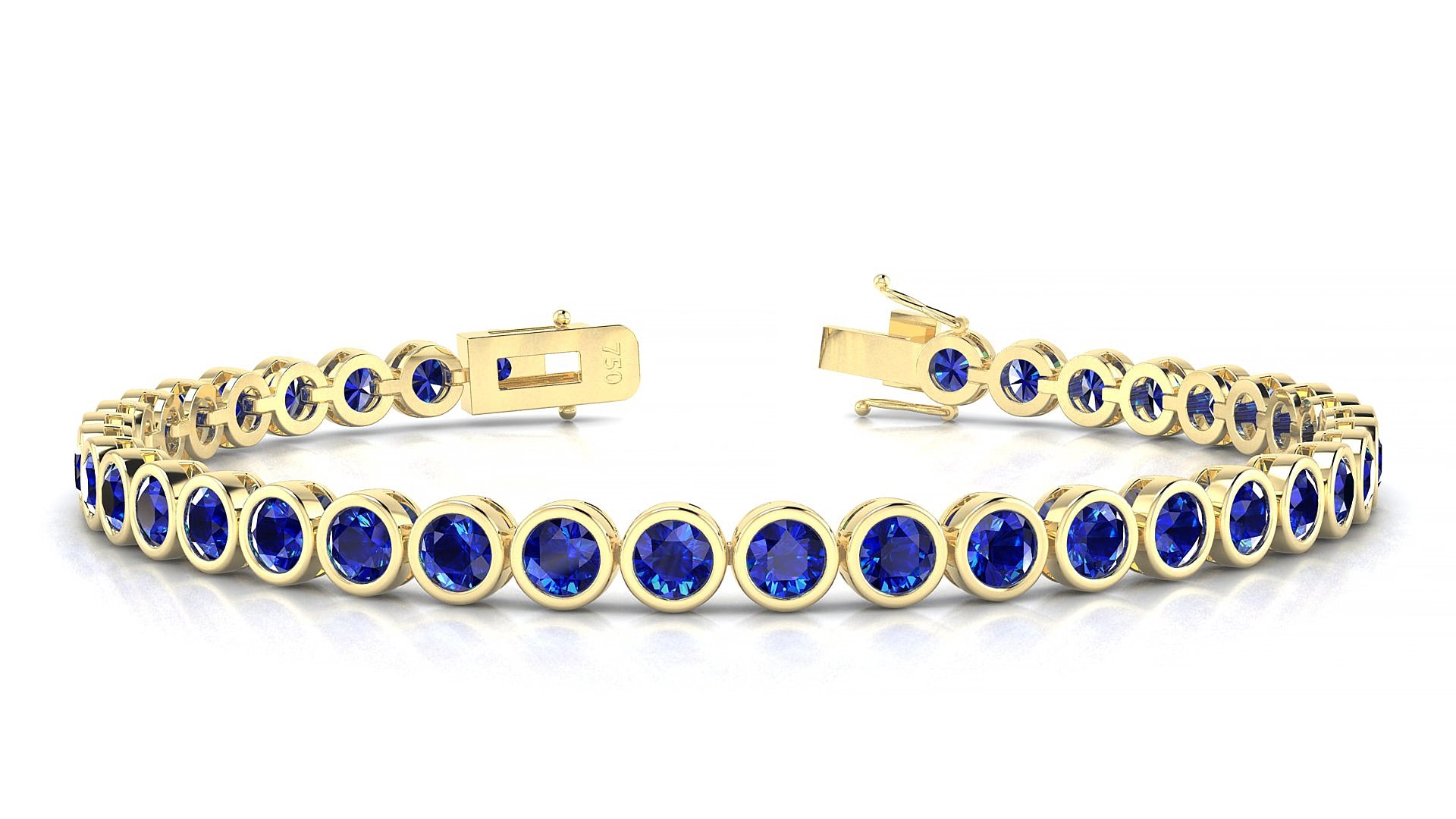 Avila | 18k Yellow Gold 3.4 mm Round Natural Sapphire 15 cm Tennis Bracelet