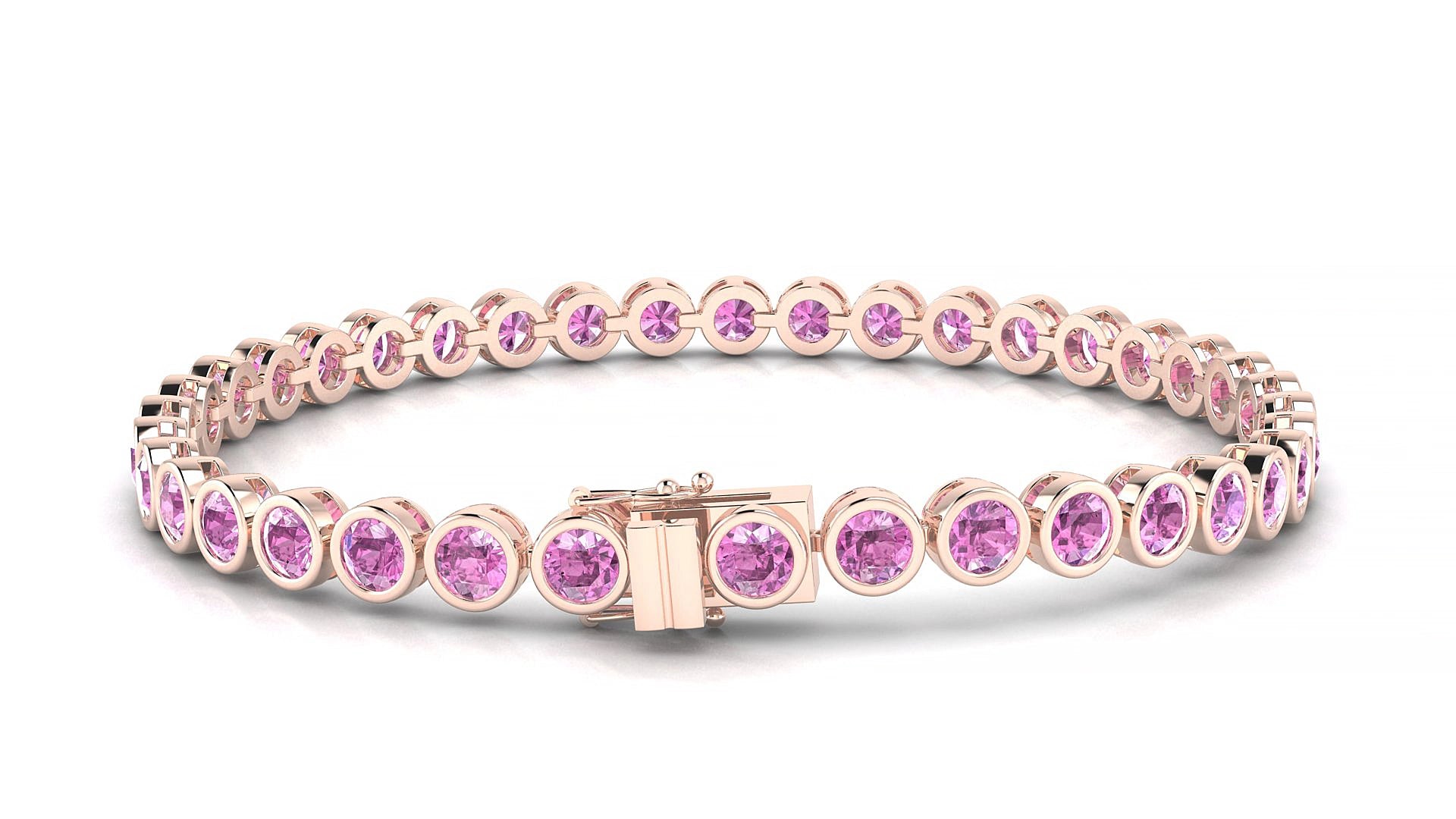 Avila | 18k Rose Gold 3.4 mm Round Natural Pink Sapphire 15 cm Tennis Bracelet