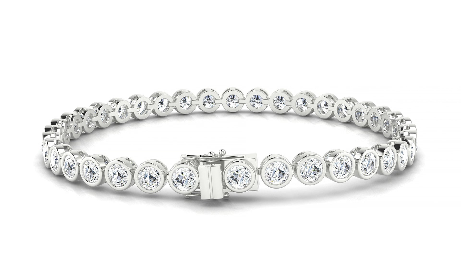 Avila | 18k White Gold 3.4 mm Round Natural Diamond 15 cm Tennis Bracelet