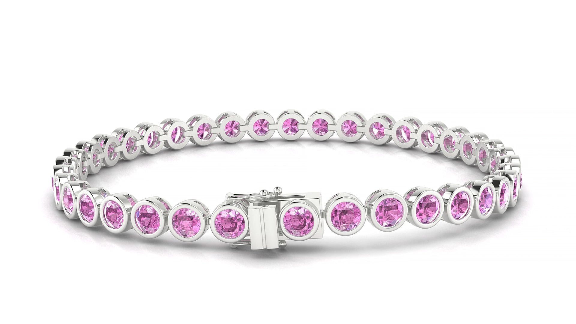 Avila | 18k White Gold 3.4 mm Round Natural Pink Sapphire 15 cm Tennis Bracelet
