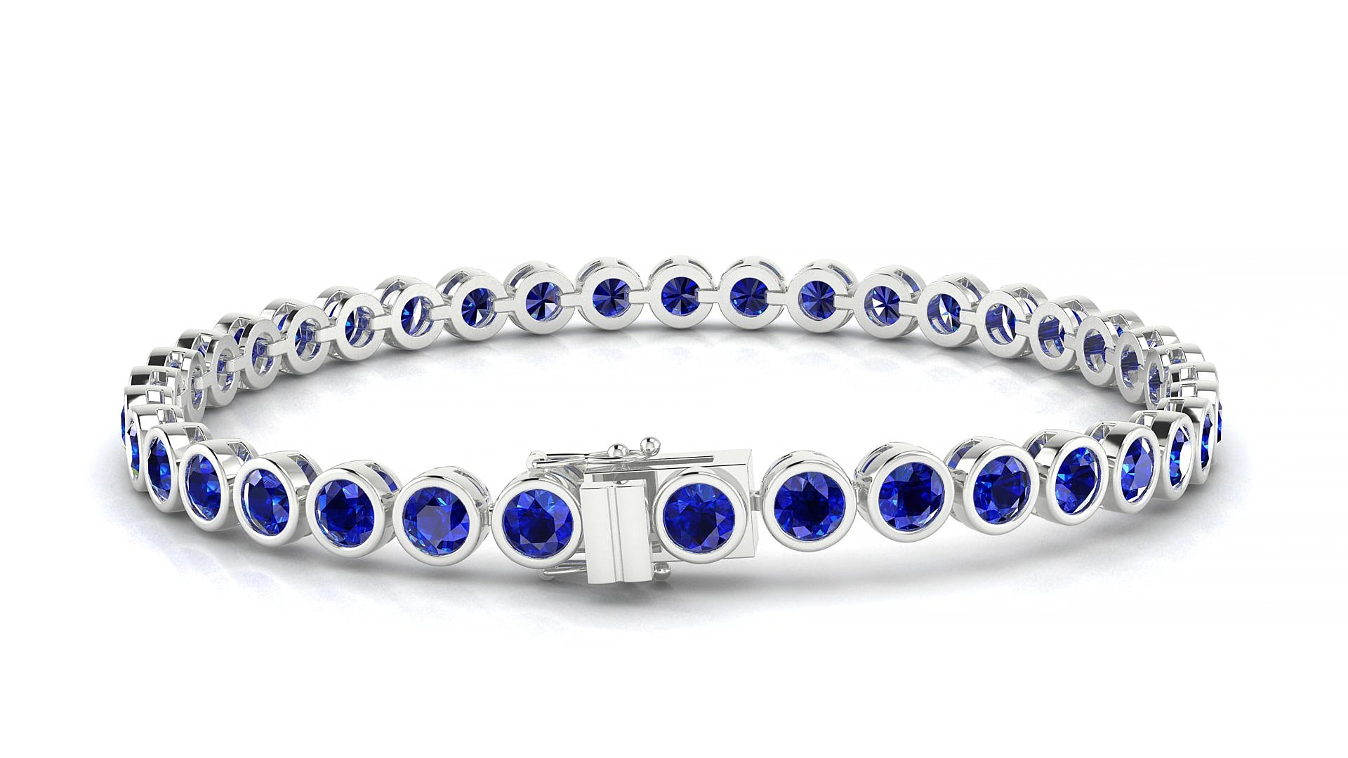 Avila | 18k White Gold 3.4 mm Round Natural Sapphire 15 cm Tennis Bracelet