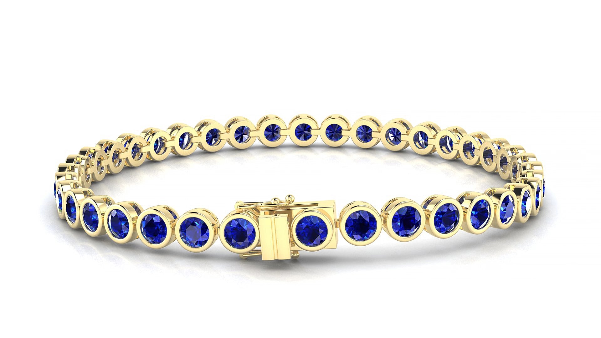 Avila | 18k Yellow Gold 3.4 mm Round Natural Sapphire 15 cm Tennis Bracelet