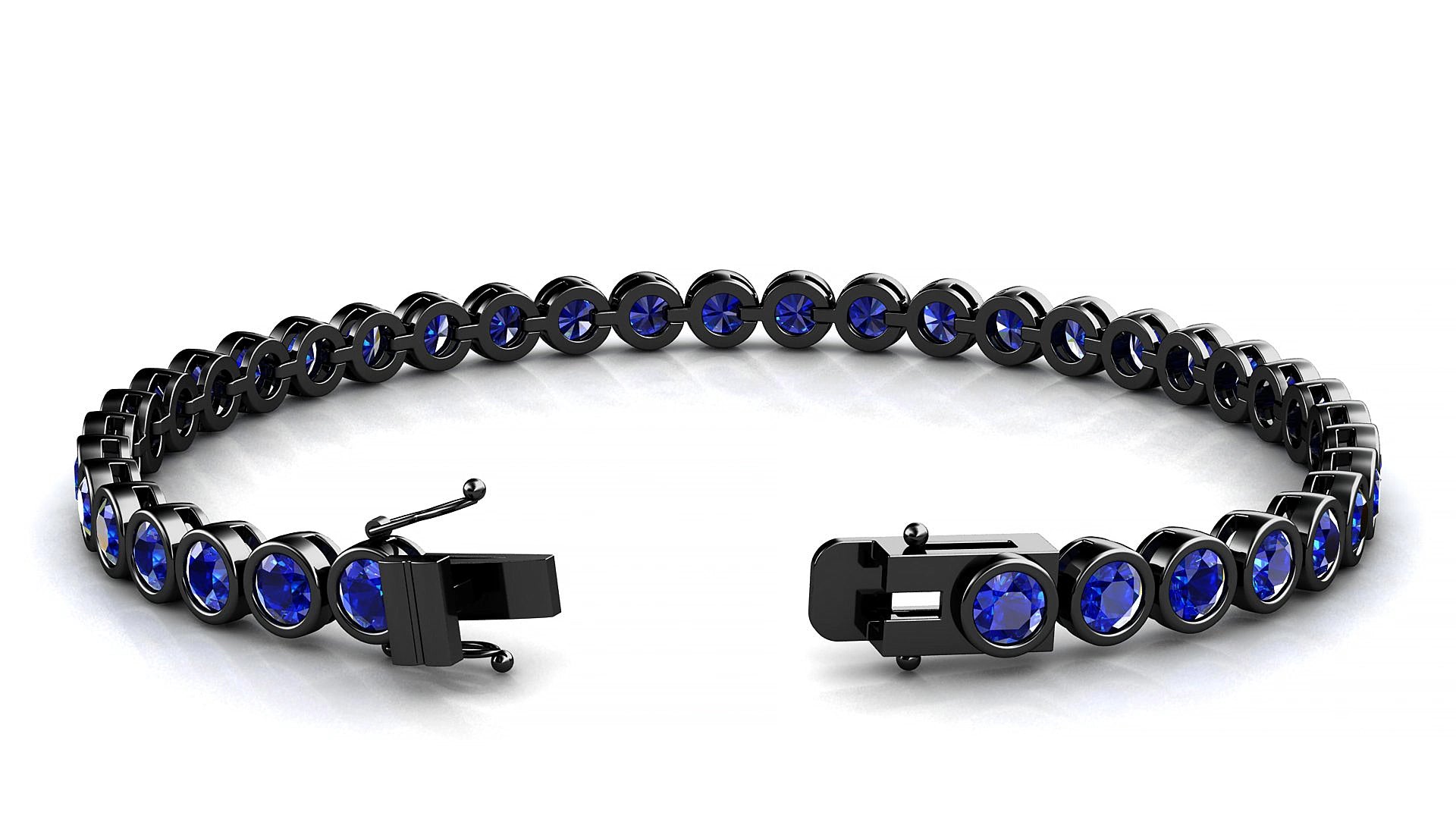 Avila | 18k Black Gold 3.4 mm Round Natural Sapphire 15 cm Tennis Bracelet