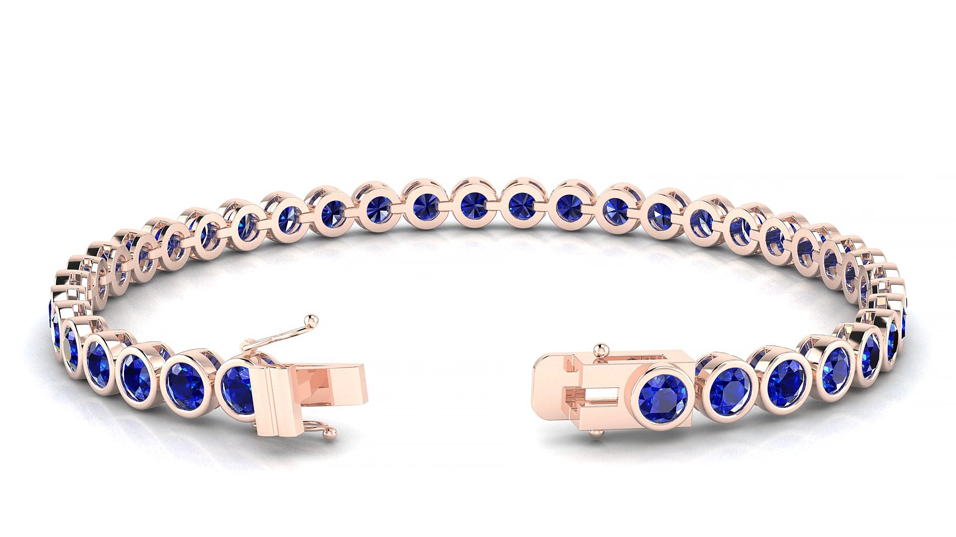 Avila | 18k Rose Gold 3.4 mm Round Natural Sapphire 15 cm Tennis Bracelet