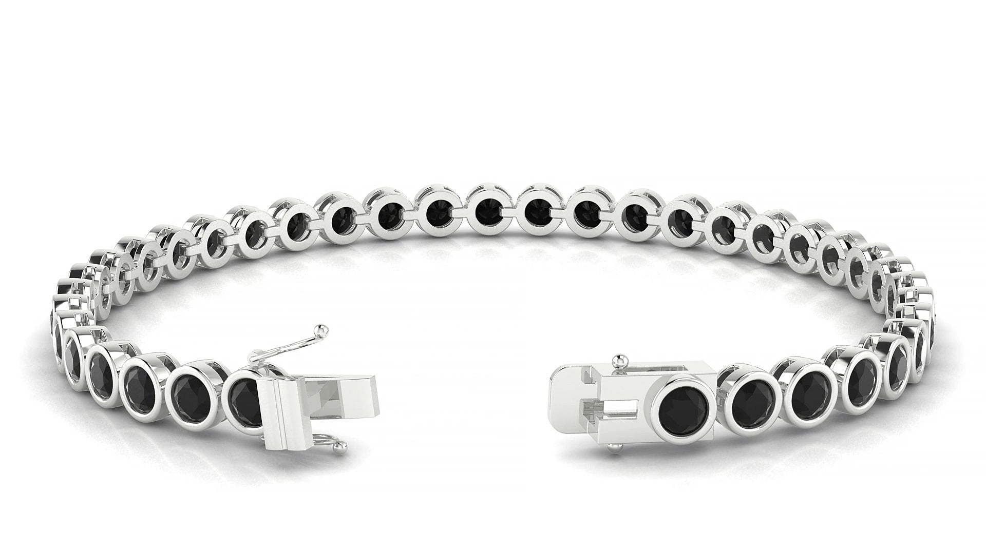 Avila | 18k White Gold 3.4 mm Round Natural Black Diamond 15 cm Tennis Bracelet