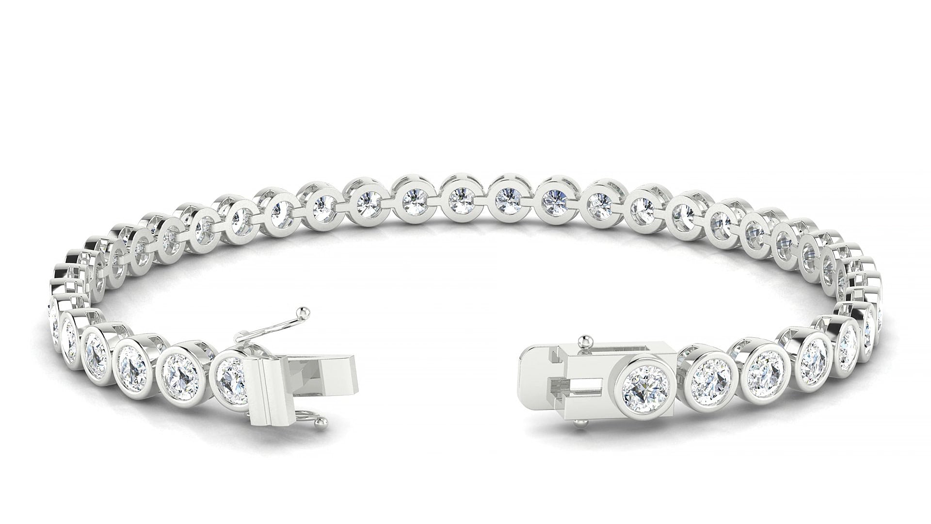Avila | 18k White Gold 3.4 mm Round Natural Diamond 15 cm Tennis Bracelet