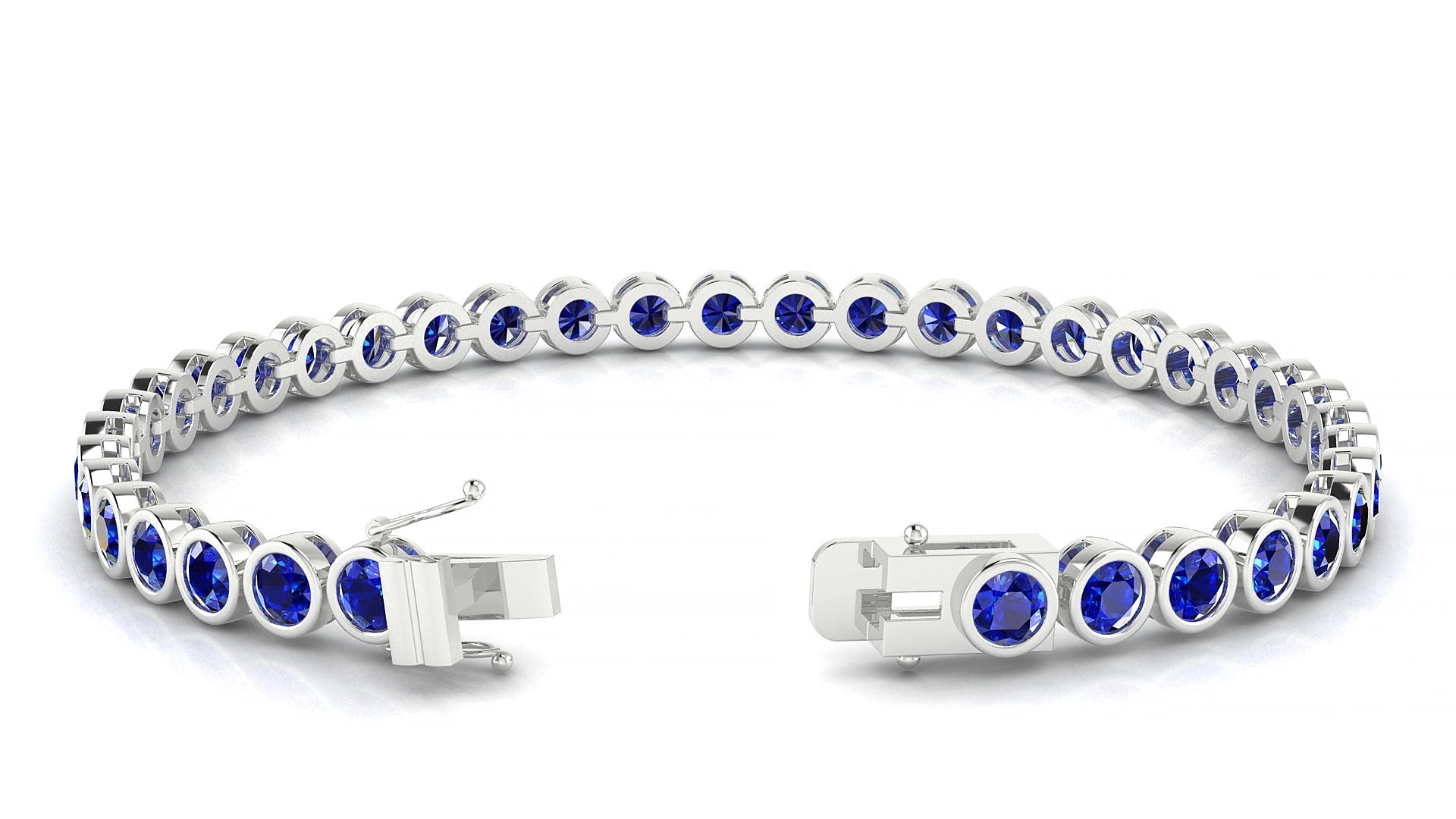 Avila | 18k White Gold 3.4 mm Round Natural Sapphire 15 cm Tennis Bracelet