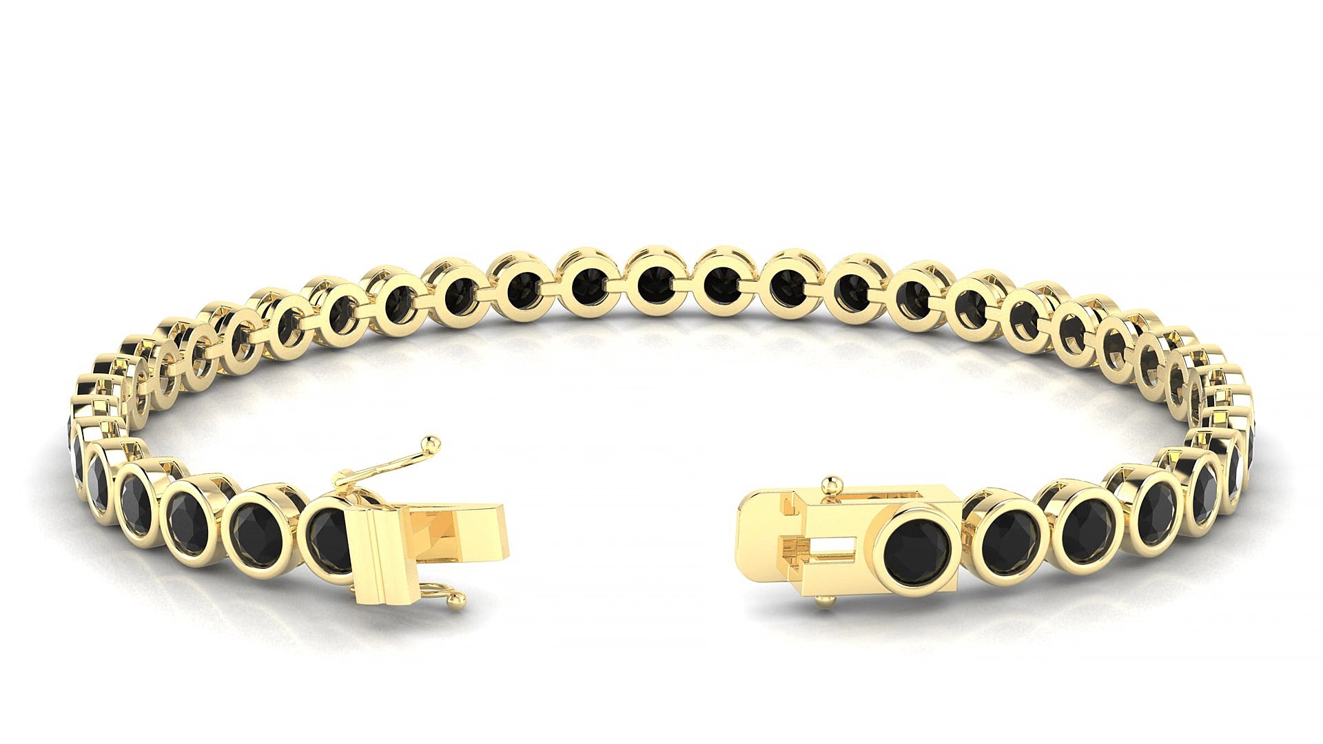 Avila | 18k Yellow Gold 3.4 mm Round Natural Black Diamond 15 cm Tennis Bracelet