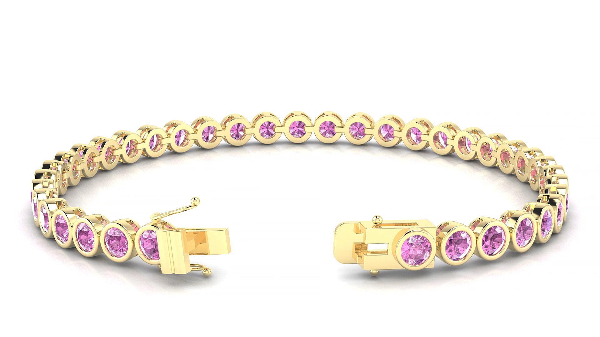 Avila | 18k Yellow Gold 3.4 mm Round Natural Pink Sapphire 15 cm Tennis Bracelet