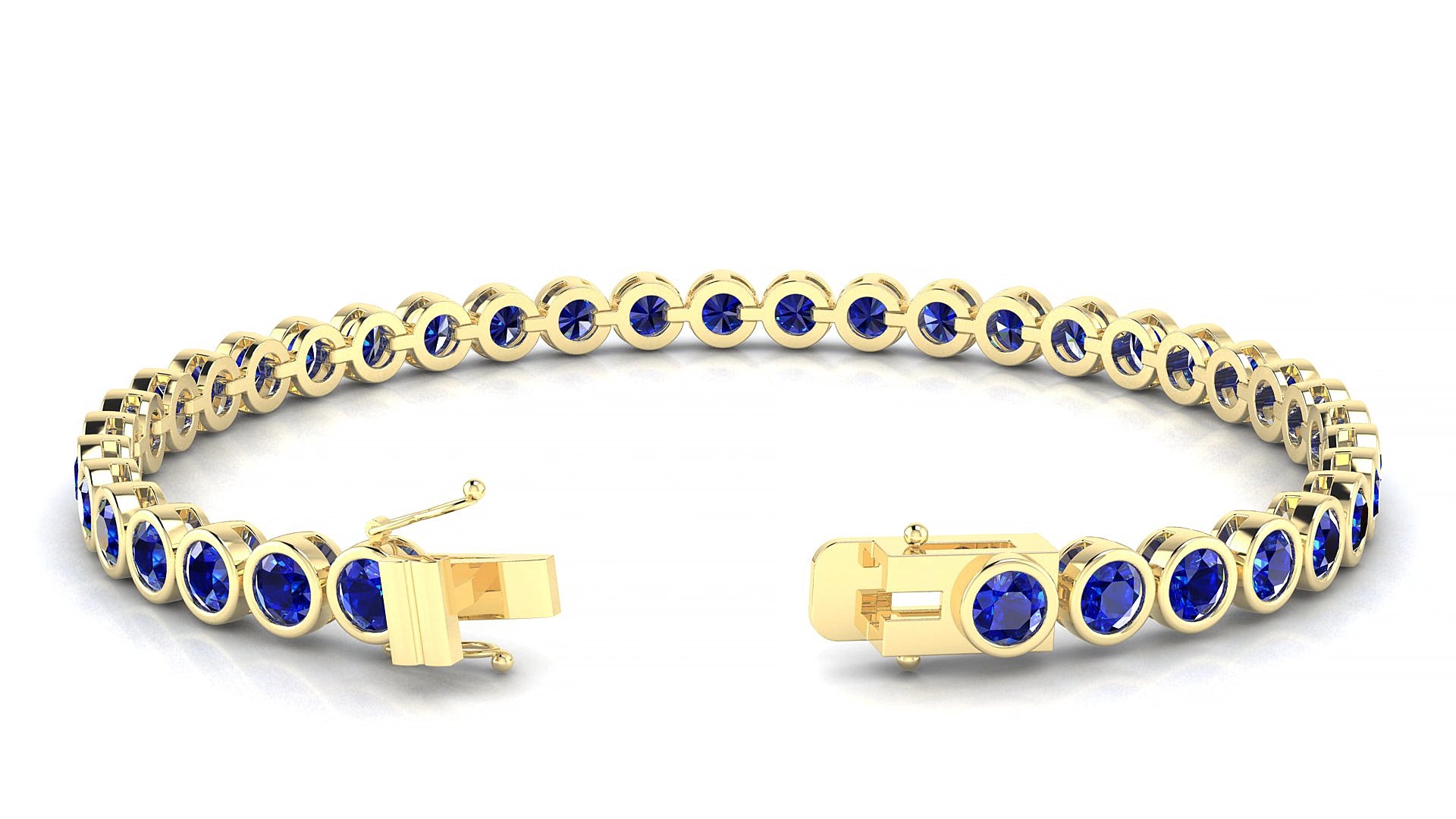 Avila | 18k Yellow Gold 3.4 mm Round Natural Sapphire 15 cm Tennis Bracelet