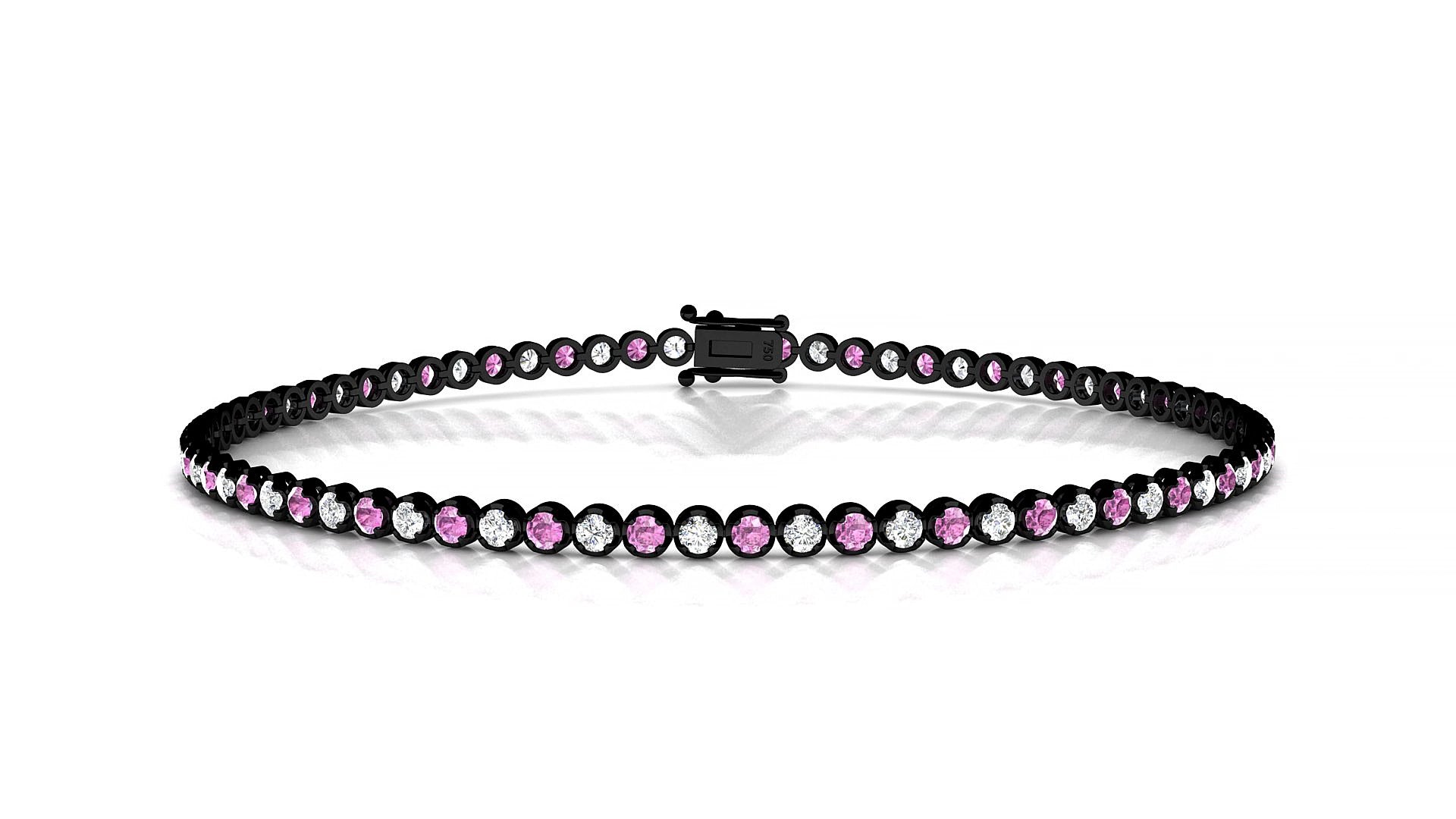 Bengal 1-1 | 18k Black Gold 1.7 mm Round Natural Pink Sapphire & Diamond 15 cm Tennis Bracelet
