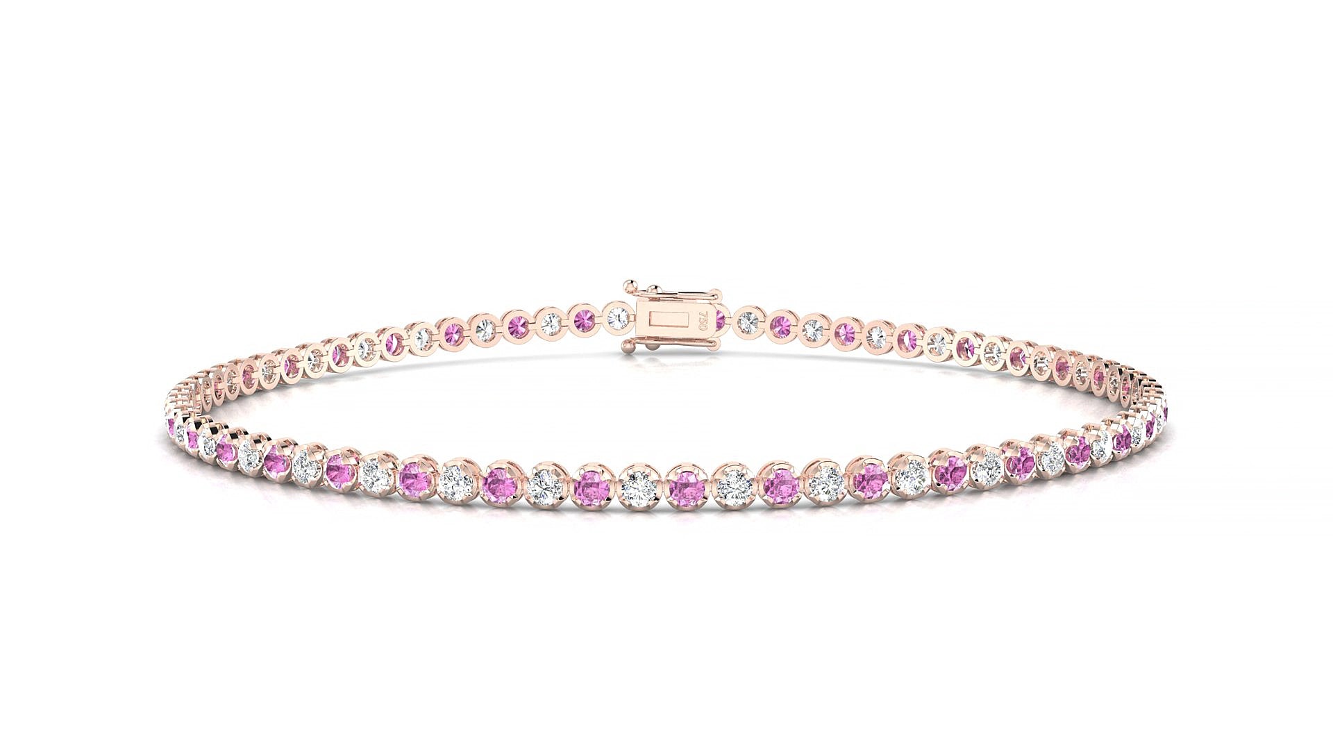 Bengal 1-1 | 18k Rose Gold 1.7 mm Round Natural Pink Sapphire & Diamond 15 cm Tennis Bracelet