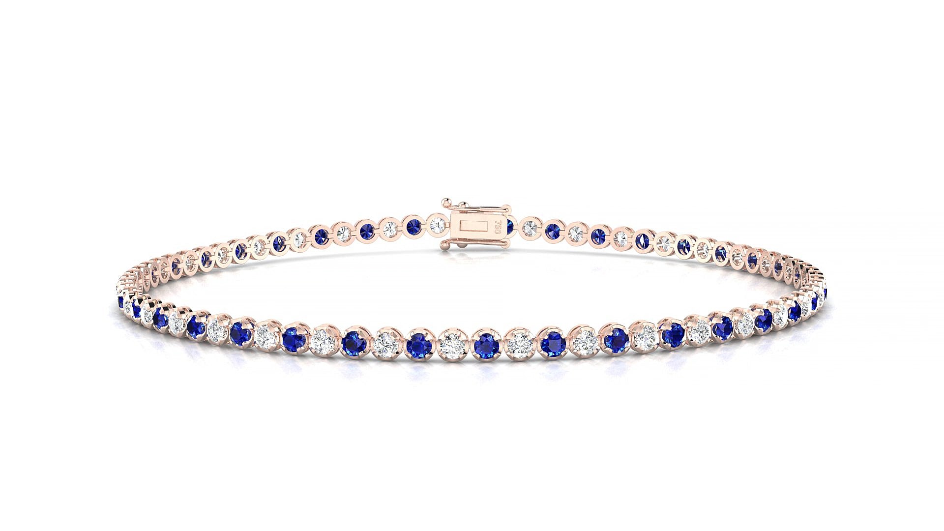 Bengal 1-1 | 18k Rose Gold 1.7 mm Round Natural Sapphire & Diamond 15 cm Tennis Bracelet