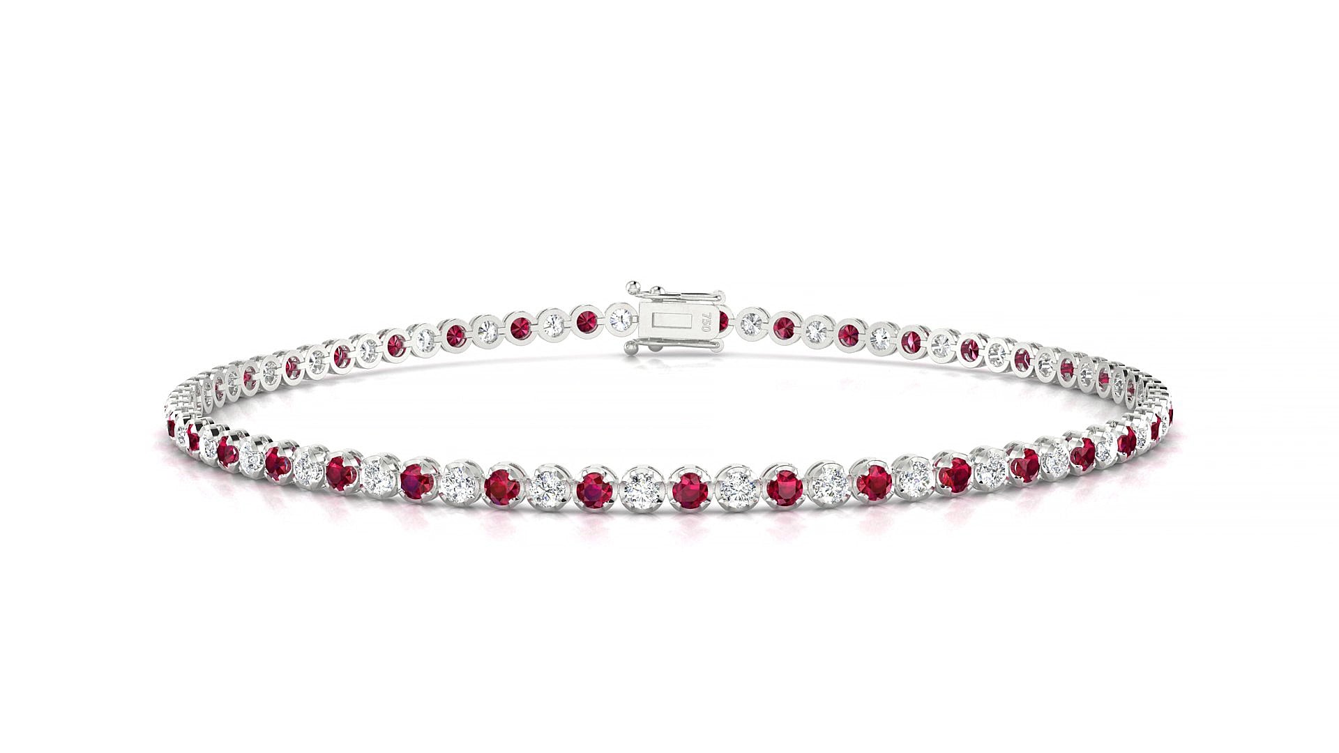 Bengal 1-1 | 18k White Gold 1.7 mm Round Natural Ruby & Diamond 15 cm Tennis Bracelet