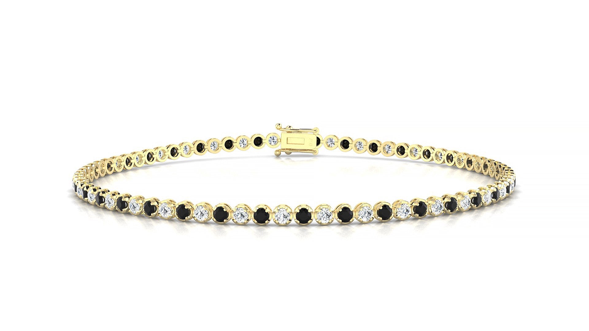 Bengal 1-1 | 18k Yellow Gold 1.7 mm Round Natural Black Diamond & Diamond Tennis Bracelet